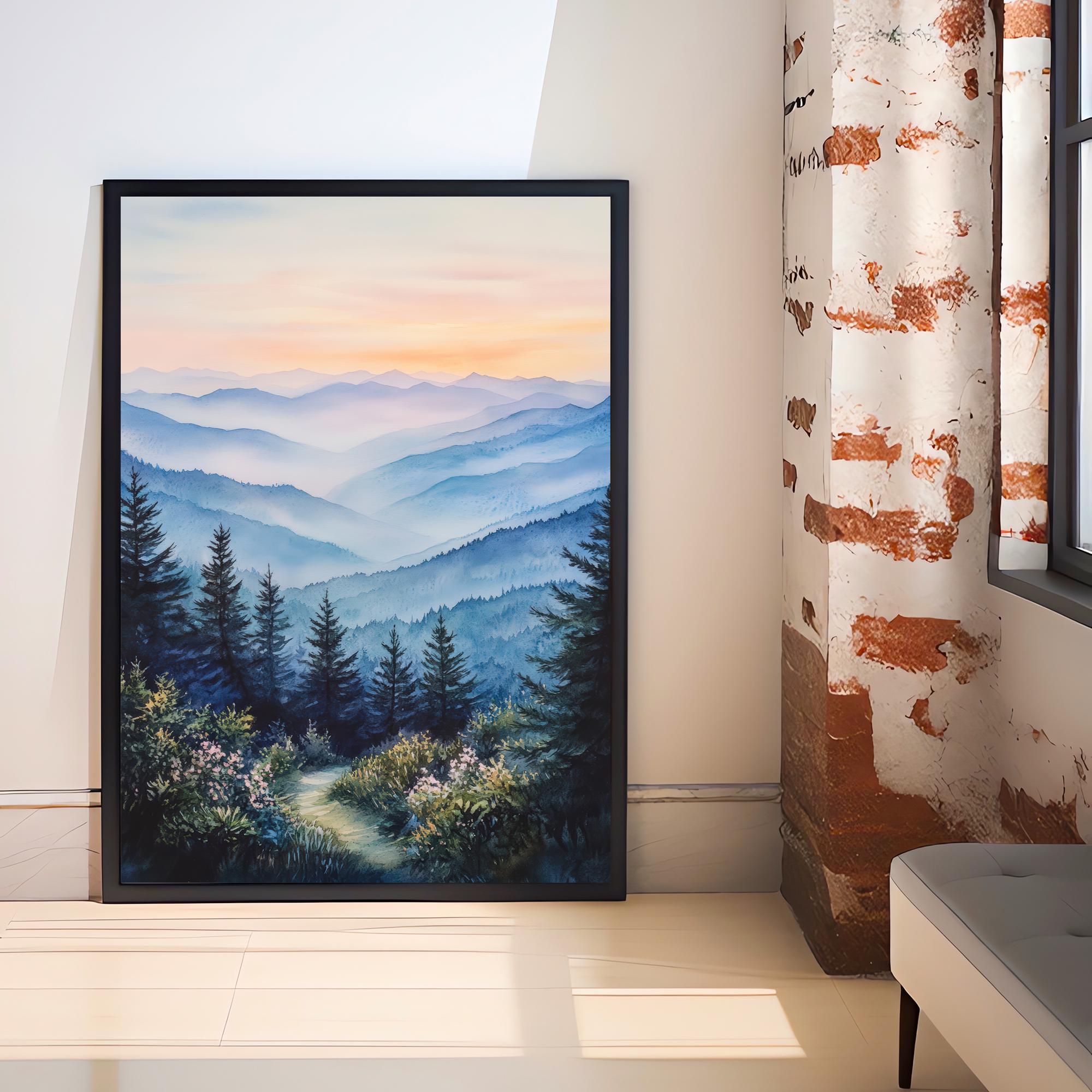 Smoky Mountains Watercolor Travel Print Wall Decor Wall Art Smoky Mountains Landscape Wall Hanging Home Décor Nature Gift Art Lovers Scenic
