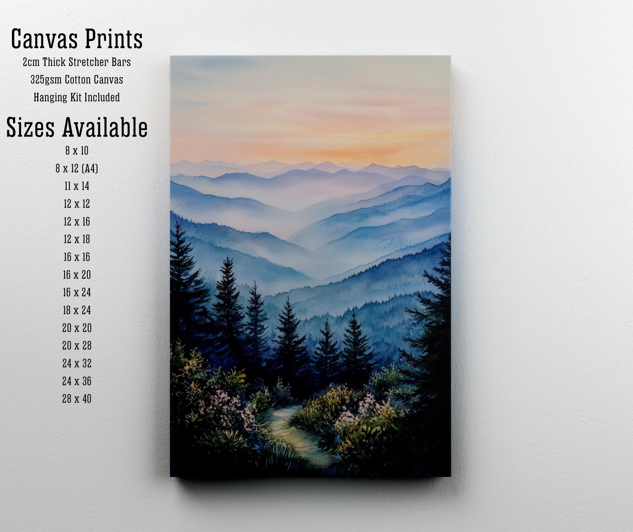 Smoky Mountains Watercolor Travel Print Wall Decor Wall Art Smoky Mountains Landscape Wall Hanging Home Décor Nature Gift Art Lovers Scenic