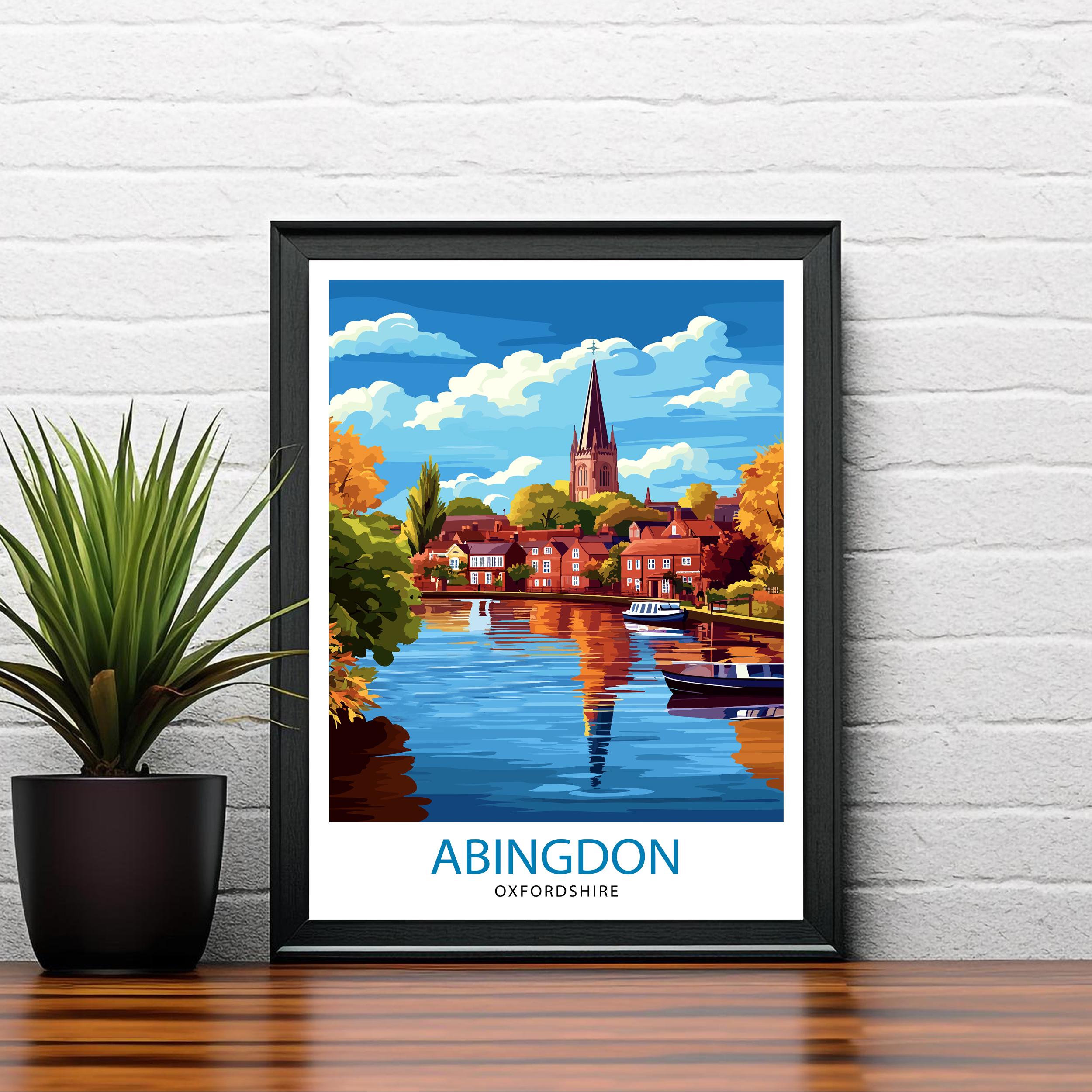 Abingdon Oxfordshire Travel Poster Historic Abingdon Art Print Oxfordshire Landscape Poster Abingdon Town Wall Decor UK Village Art