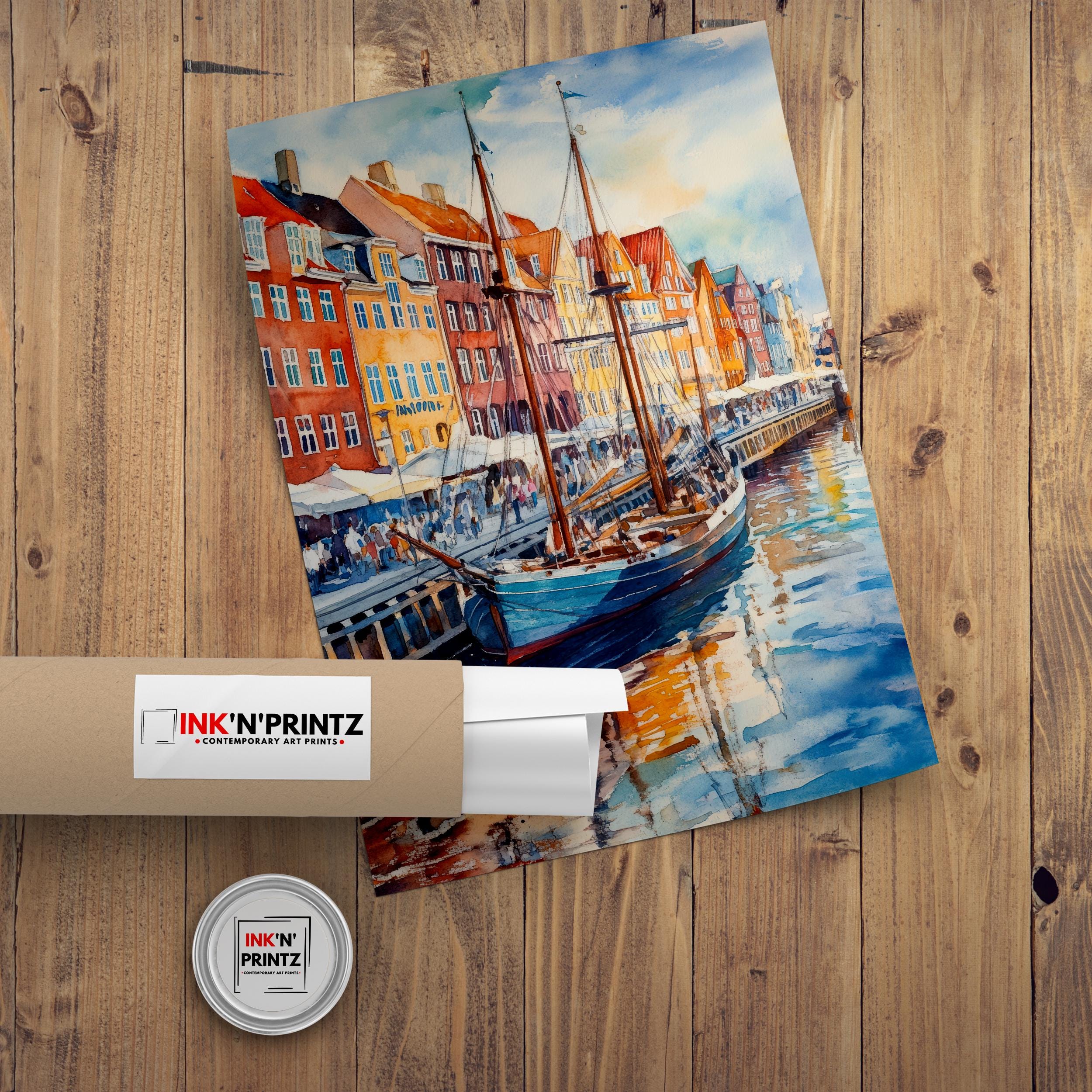 Copenhagen Watercolor Painting Danish City Art Copenhagen Skyline Poster Watercolor Cityscape Scenic Copenhagen