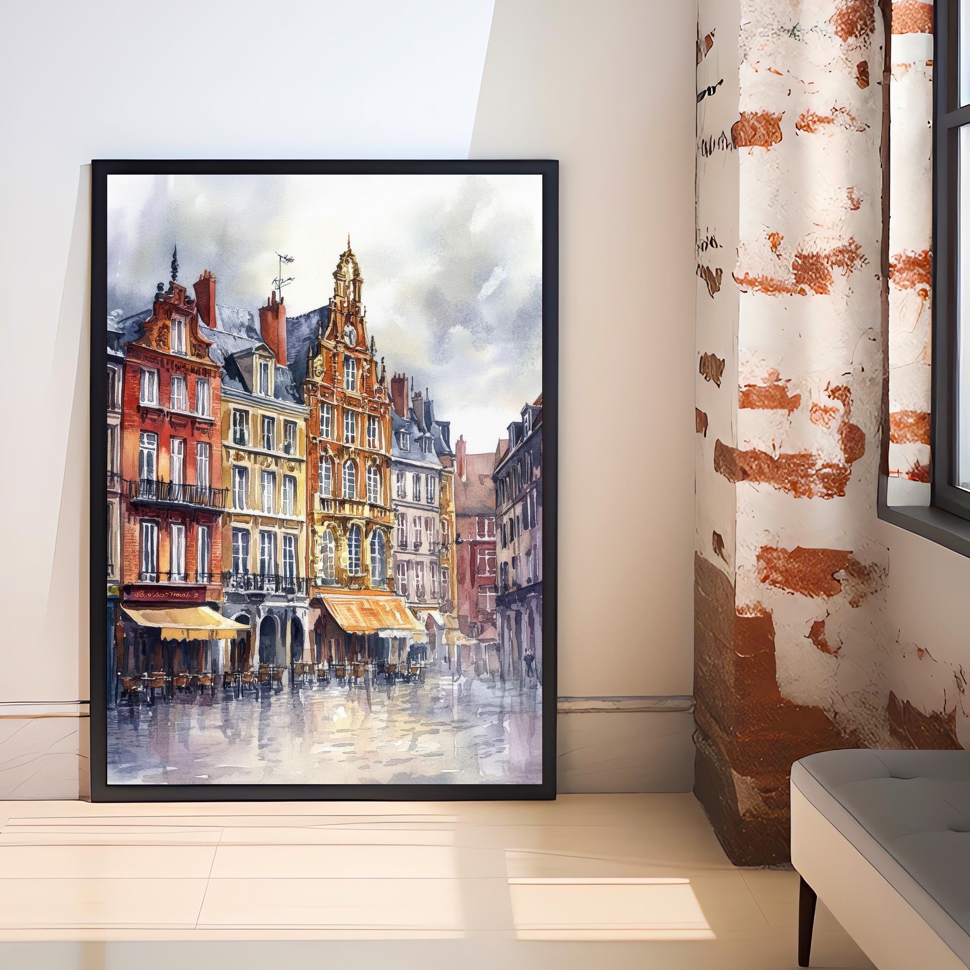 Lille Watercolor Painting French City Art Lille Print Watercolor Cityscape Lille Skyline French Travel Decor Scenic Lille Wall Art