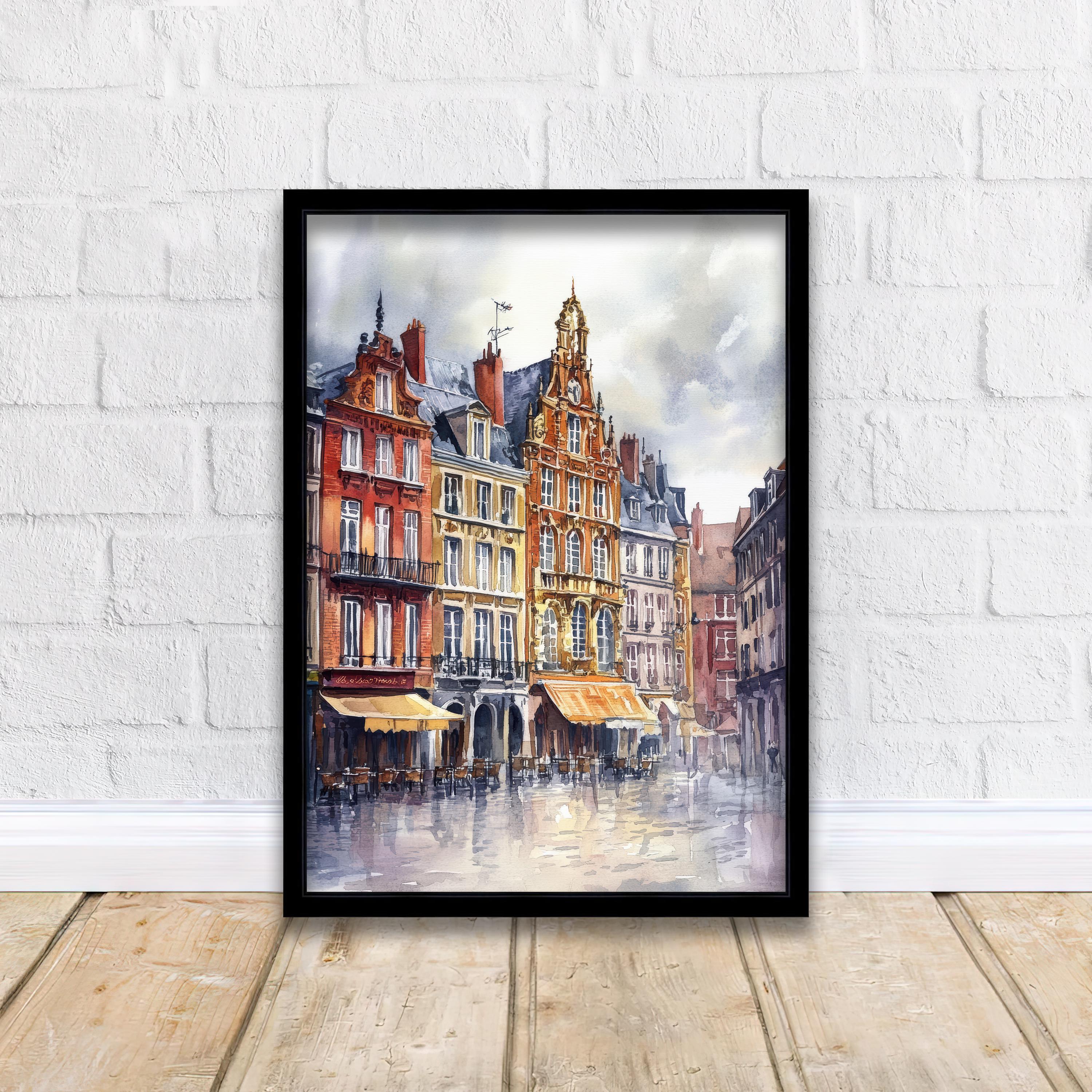 Lille Watercolor Painting French City Art Lille Print Watercolor Cityscape Lille Skyline French Travel Decor Scenic Lille Wall Art