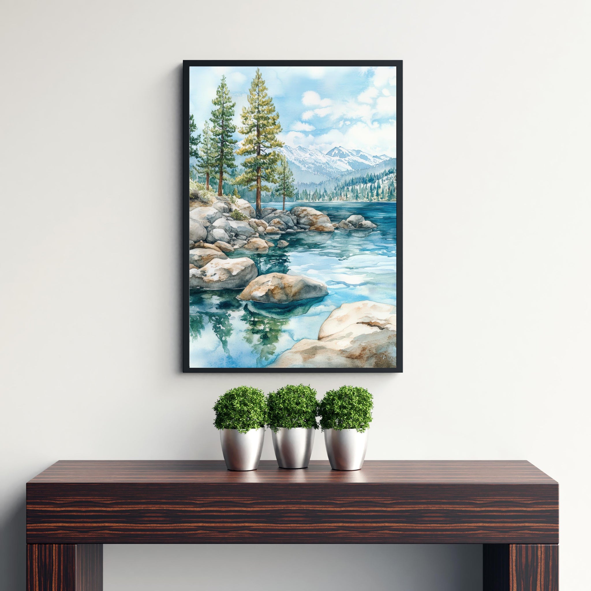 Lake Tahoe Watercolor Painting Lake Tahoe Landscape Art Watercolor Nature Print Scenic Lake Tahoe Art Mountain Lake Decor