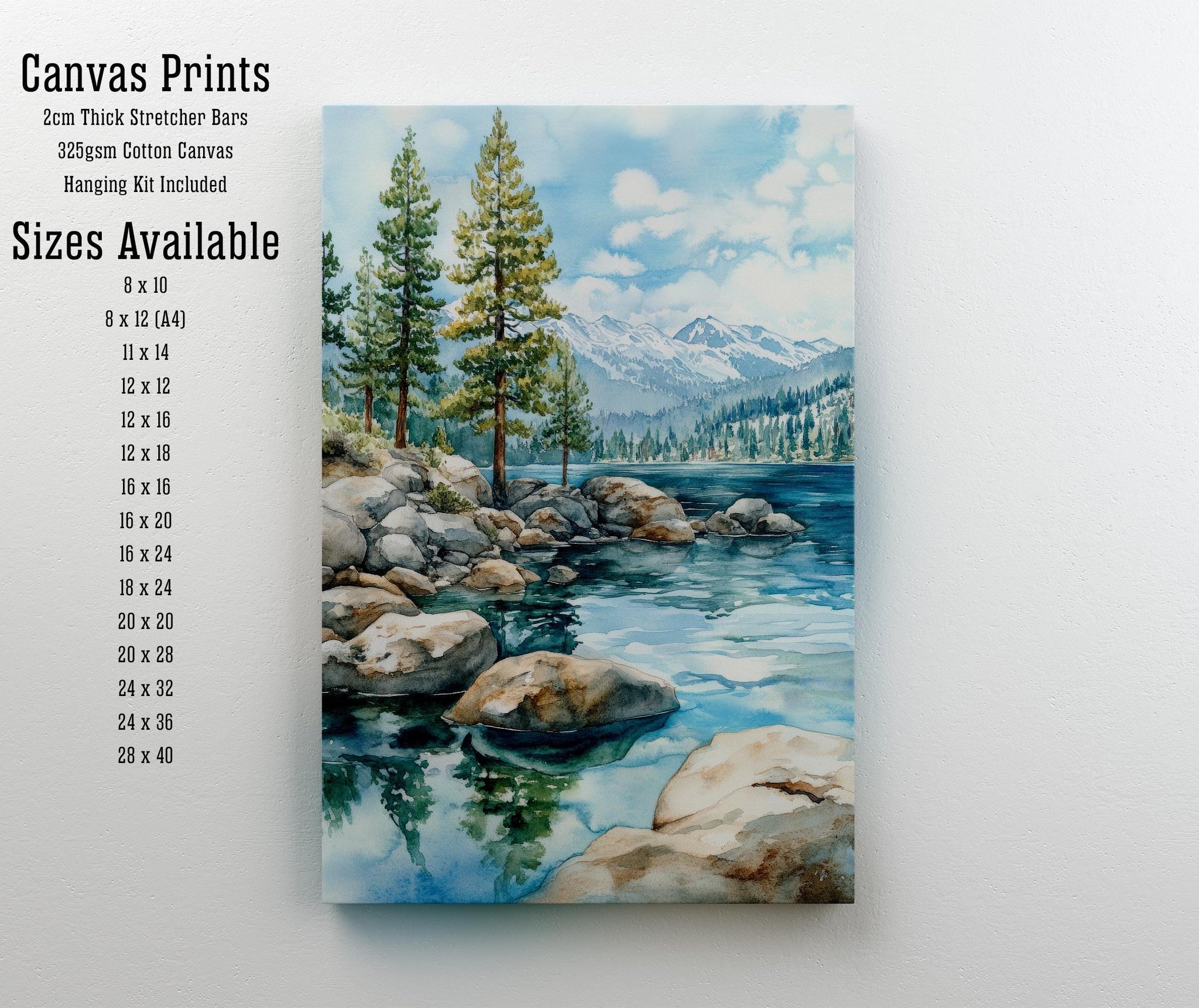 Lake Tahoe Watercolor Painting Lake Tahoe Landscape Art Watercolor Nature Print Scenic Lake Tahoe Art Mountain Lake Decor