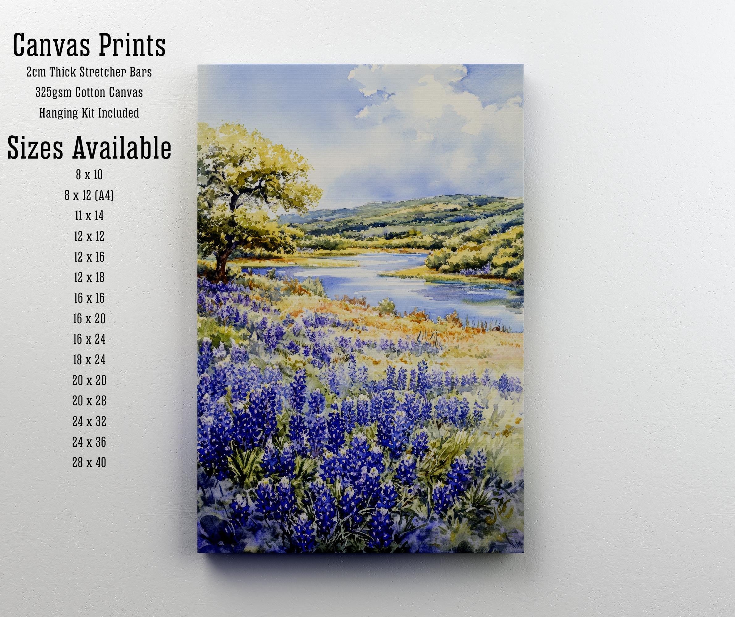 Texas Hill Country Watercolor Painting Texas Landscape Art Watercolor Hill Country Print Scenic Texas Art Wildflower Decor