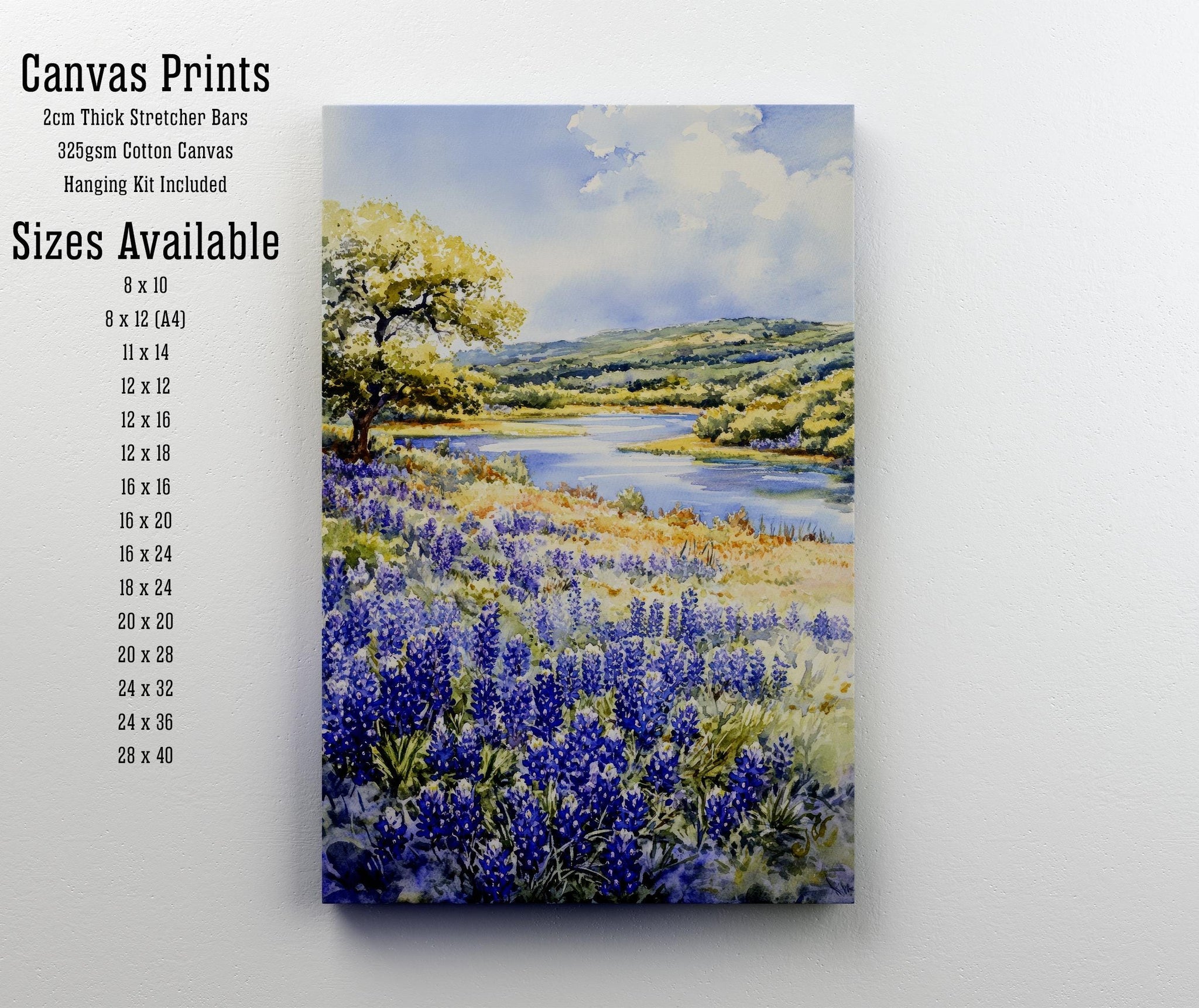 Texas Hill Country Watercolor Painting Texas Landscape Art Watercolor Hill Country Print Scenic Texas Art Wildflower Decor