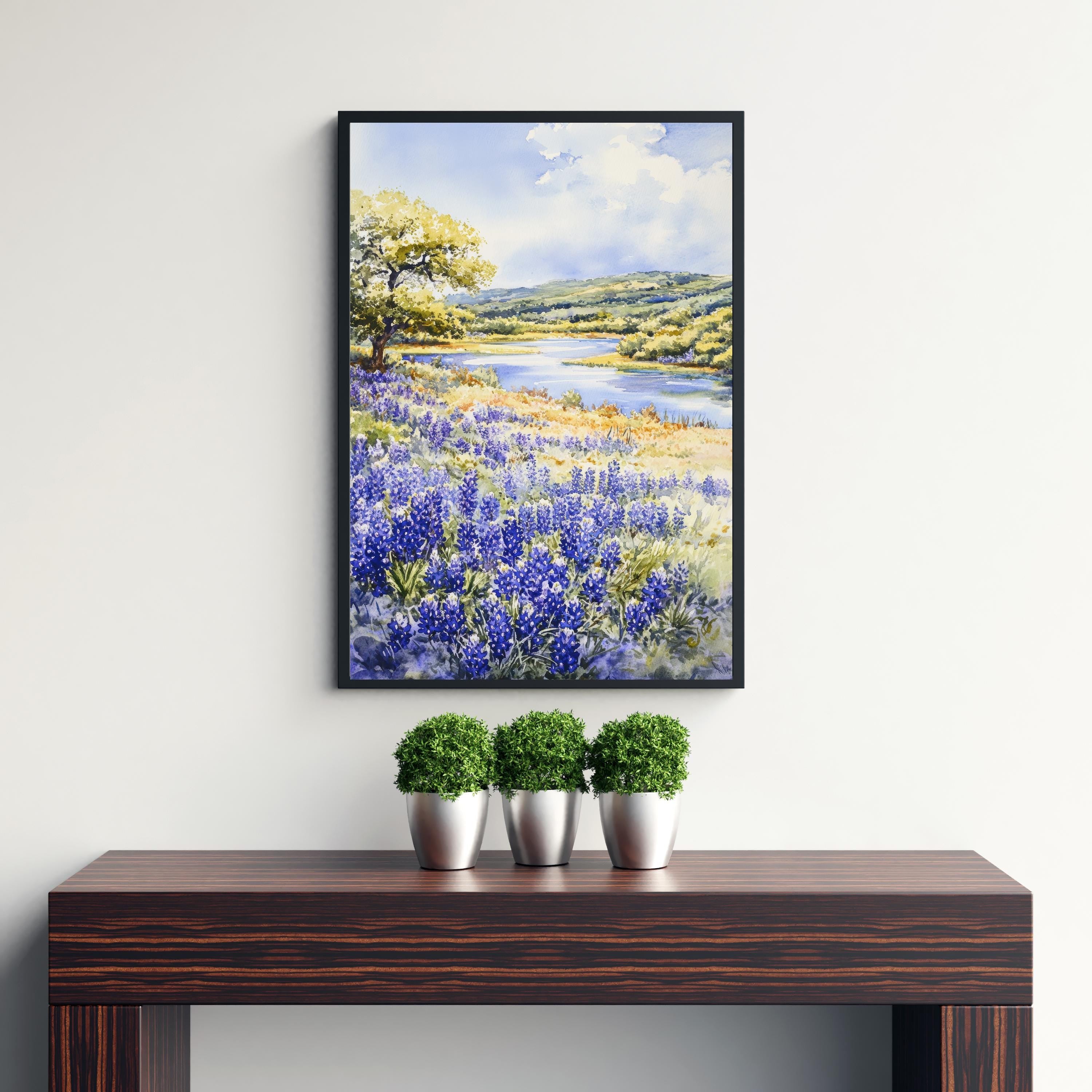 Texas Hill Country Watercolor Painting Texas Landscape Art Watercolor Hill Country Print Scenic Texas Art Wildflower Decor