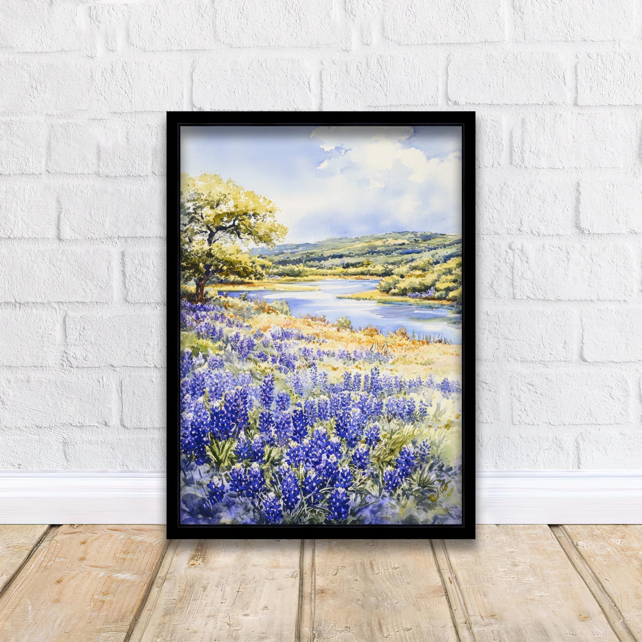 Texas Hill Country Watercolor Painting Texas Landscape Art Watercolor Hill Country Print Scenic Texas Art Wildflower Decor
