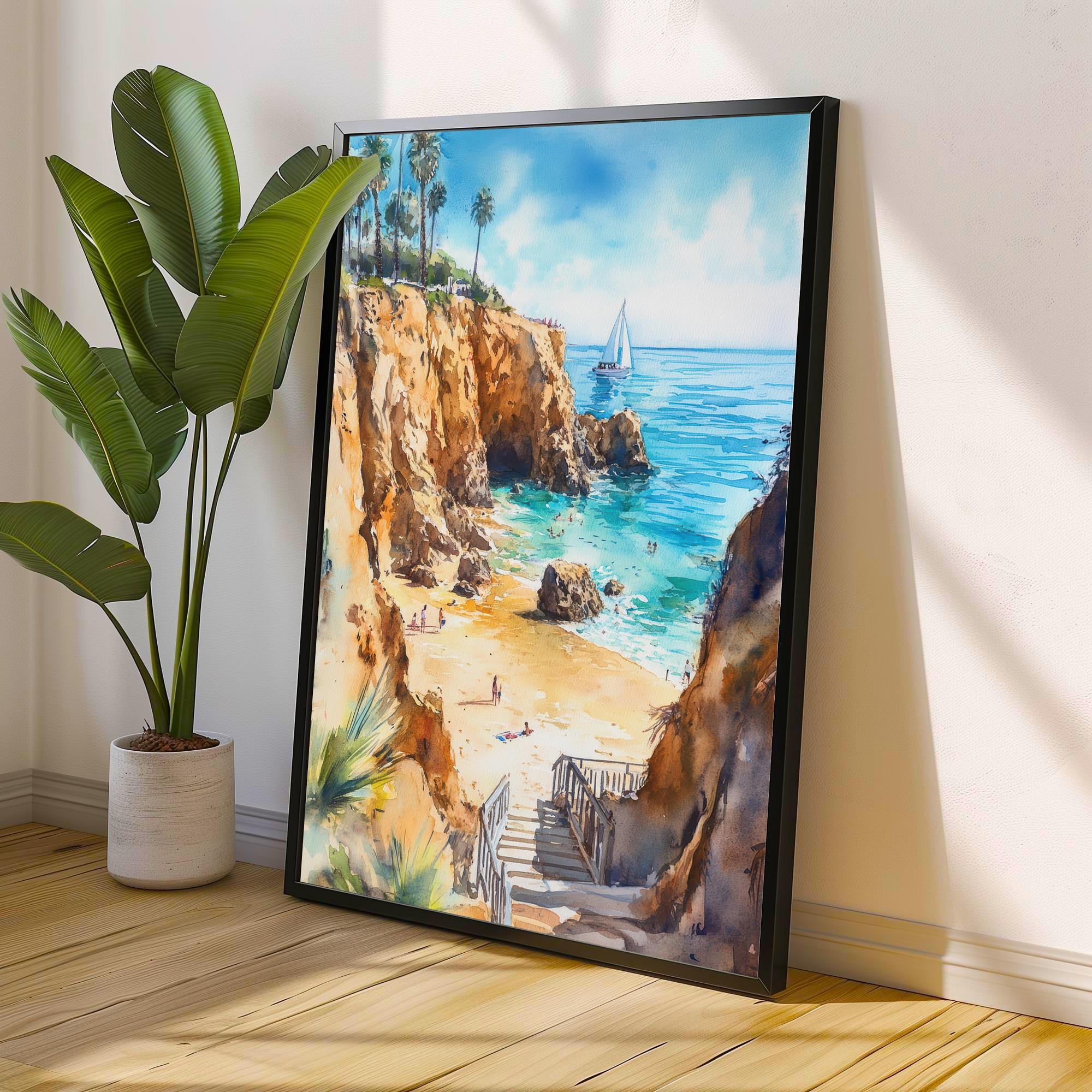 Orange County Watercolor Painting California Beach Art OC Print Watercolor Seascape Coastal Art Scenic Orange County Decor