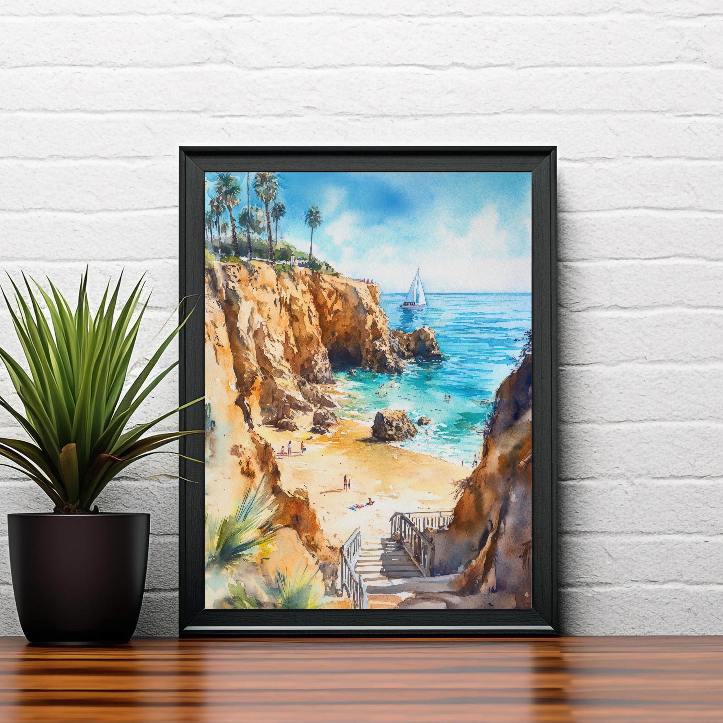Orange County Watercolor Painting California Beach Art OC Print Watercolor Seascape Coastal Art Scenic Orange County Decor