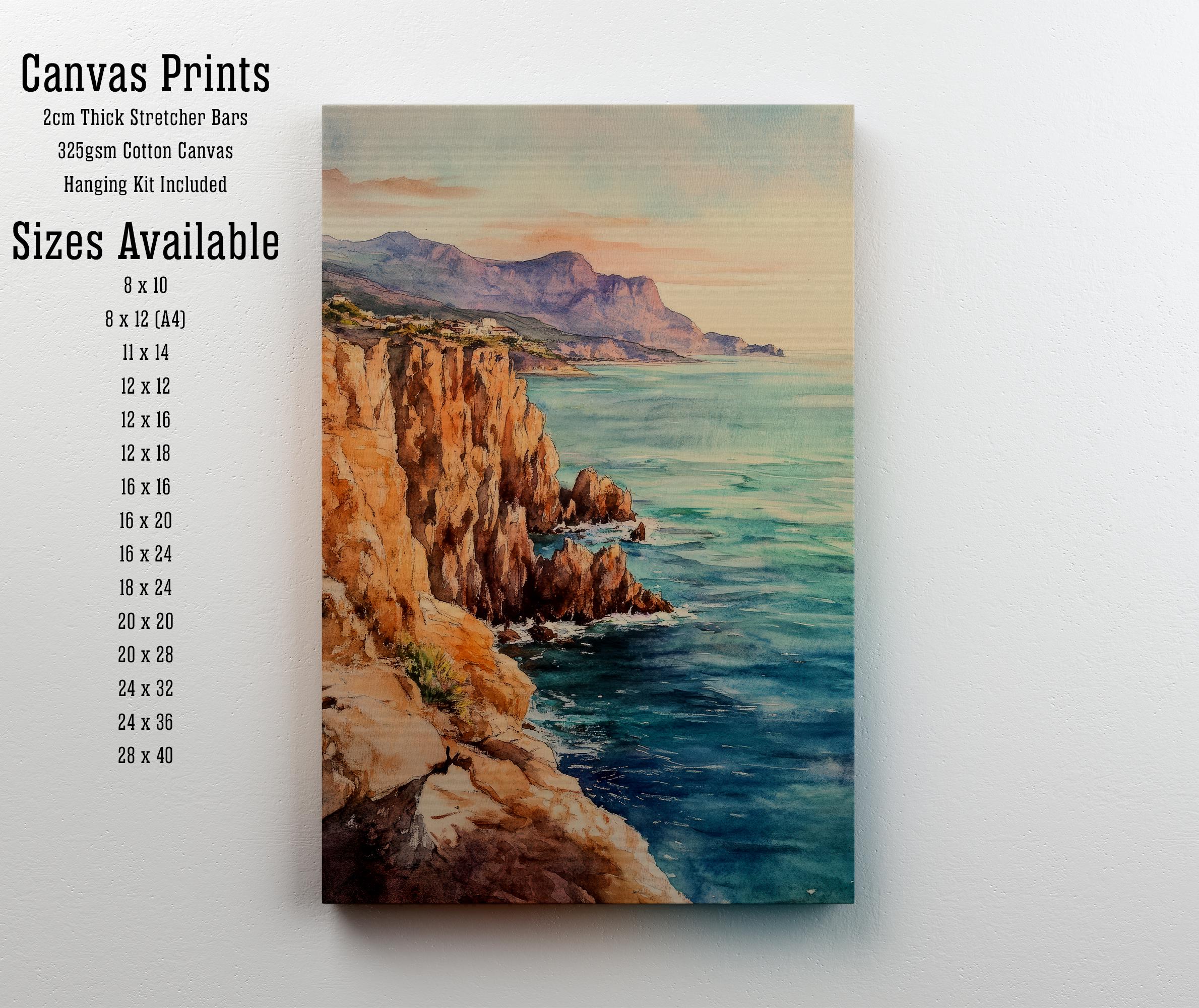 Sunset Cliffs Watercolor Painting Coastal Art Sunset Beach Print Seascape Watercolor Scenic Cliffs Wall Art