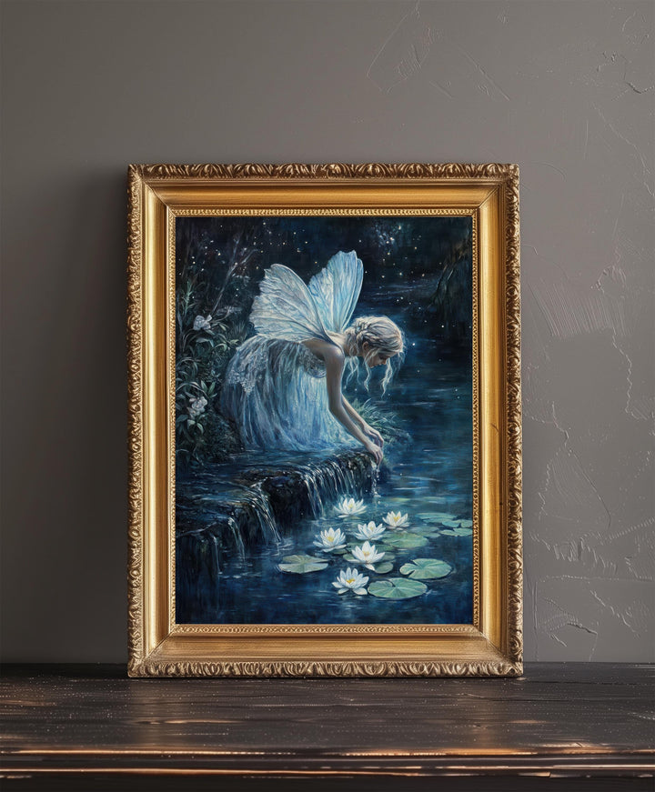 Fairy Moonlit Stream Art Print Cottagecore & Dark Academia Decor Mystical Woodland Wall Art Vintage Nature Poster for Enchanted Interiors