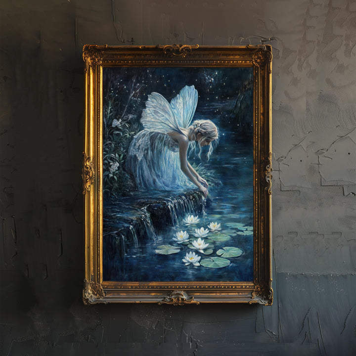 Fairy Moonlit Stream Art Print Cottagecore & Dark Academia Decor Mystical Woodland Wall Art Vintage Nature Poster for Enchanted Interiors