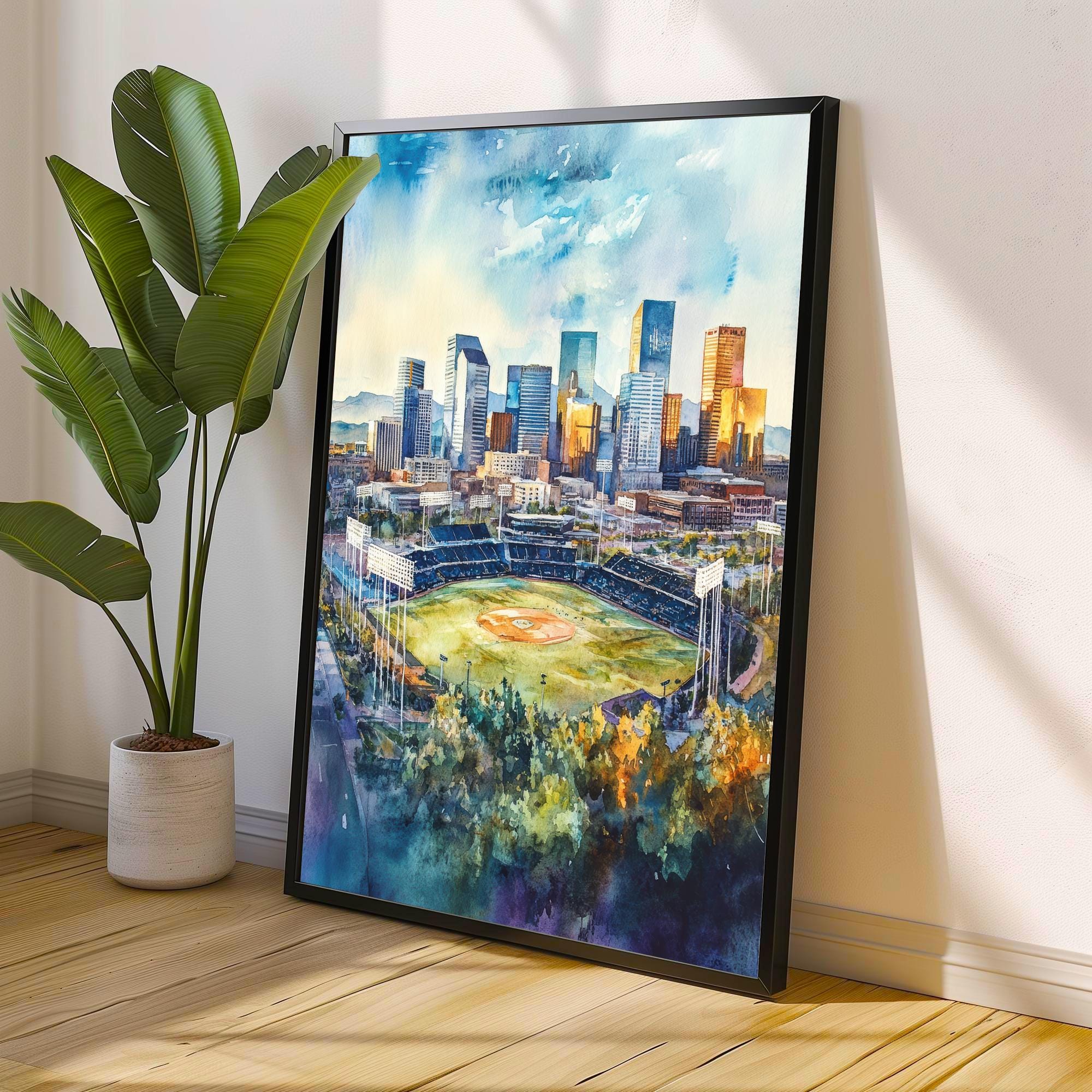 Denver Watercolor Painting Denver City Art Watercolor Landscape Denver Skyline Print Urban Art Scenic Denver Wall Decor