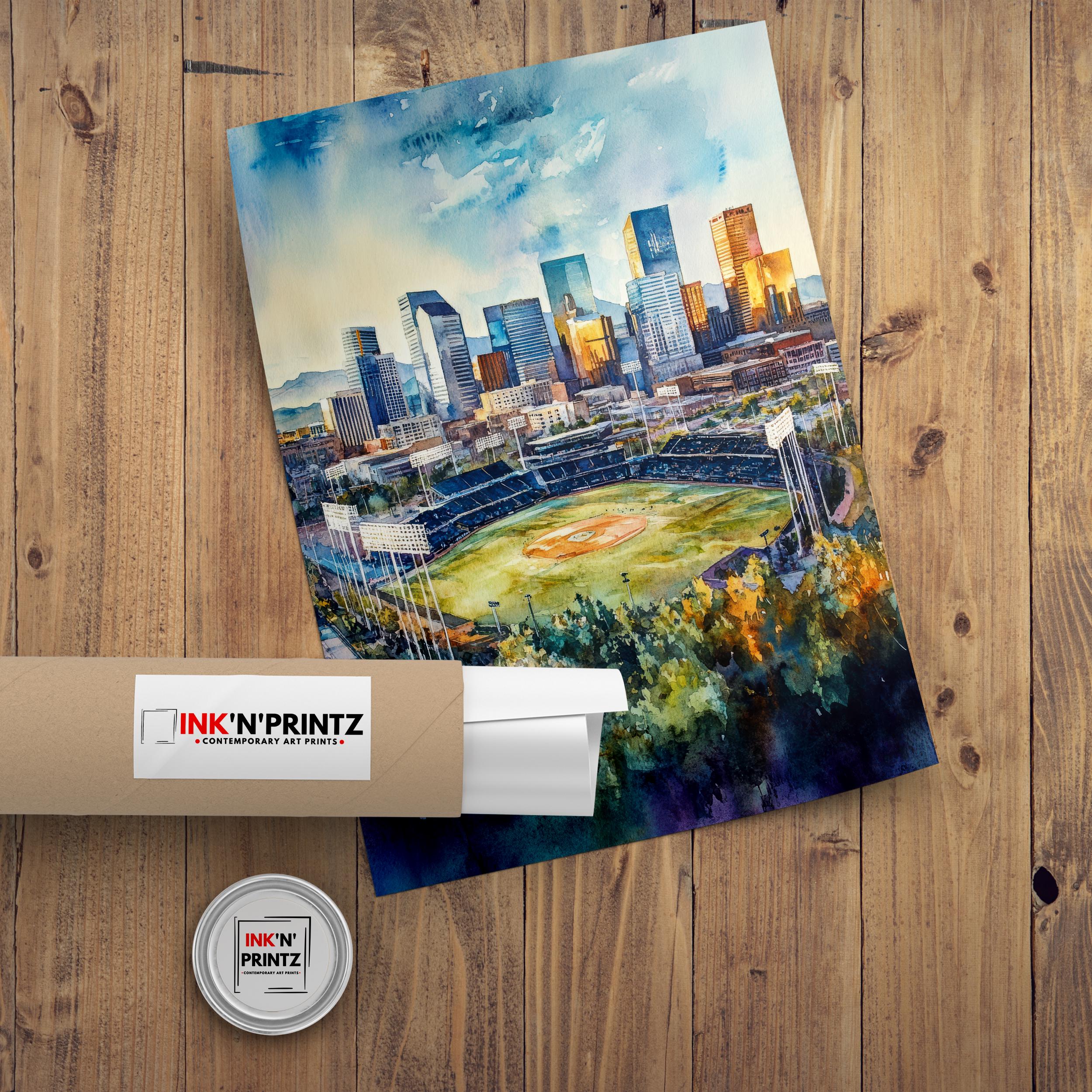 Denver Watercolor Painting Denver City Art Watercolor Landscape Denver Skyline Print Urban Art Scenic Denver Wall Decor
