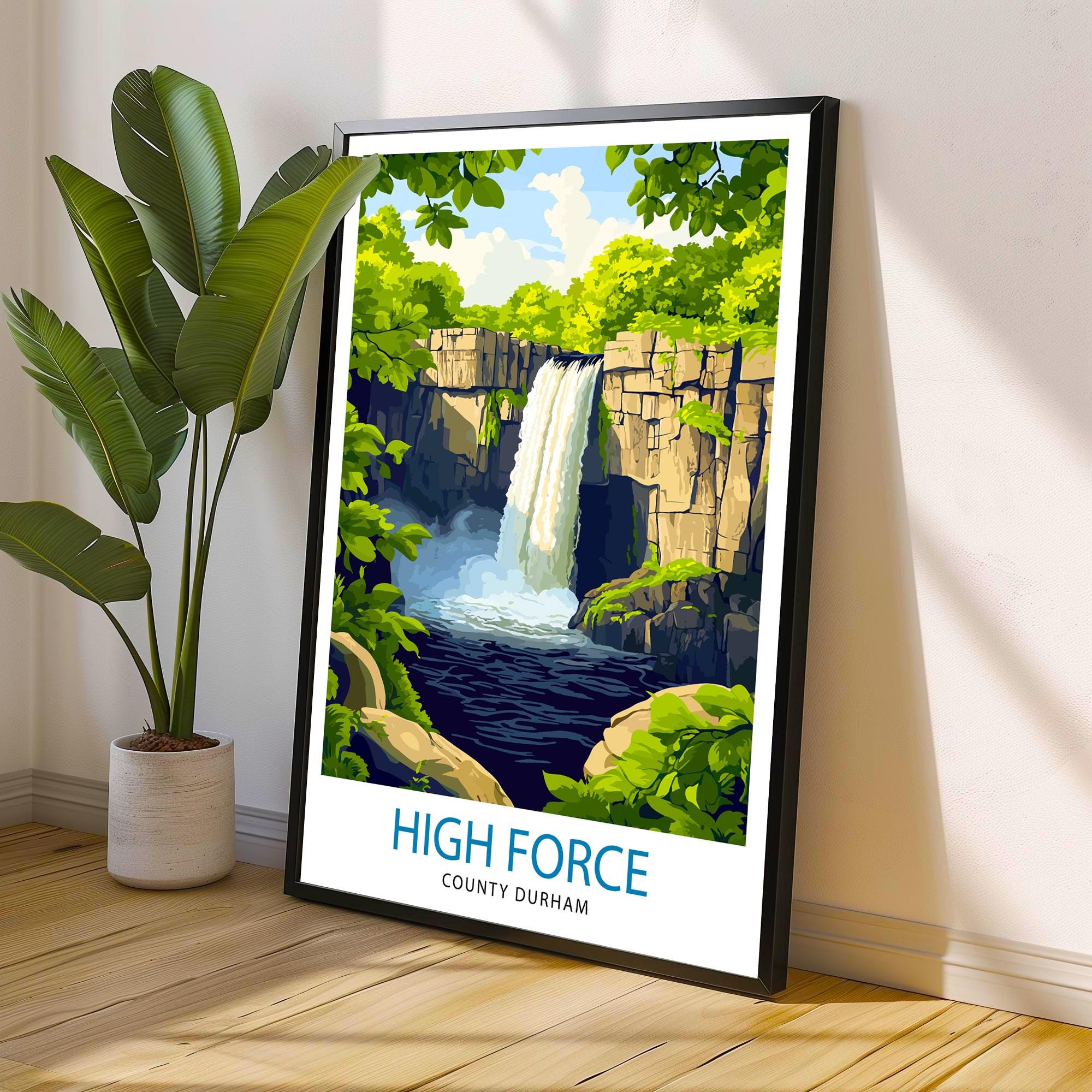 High Force Waterfall Travel Poster Art Print Scenic Nature Wall Art Gift for Adventure Lovers & Home Decor