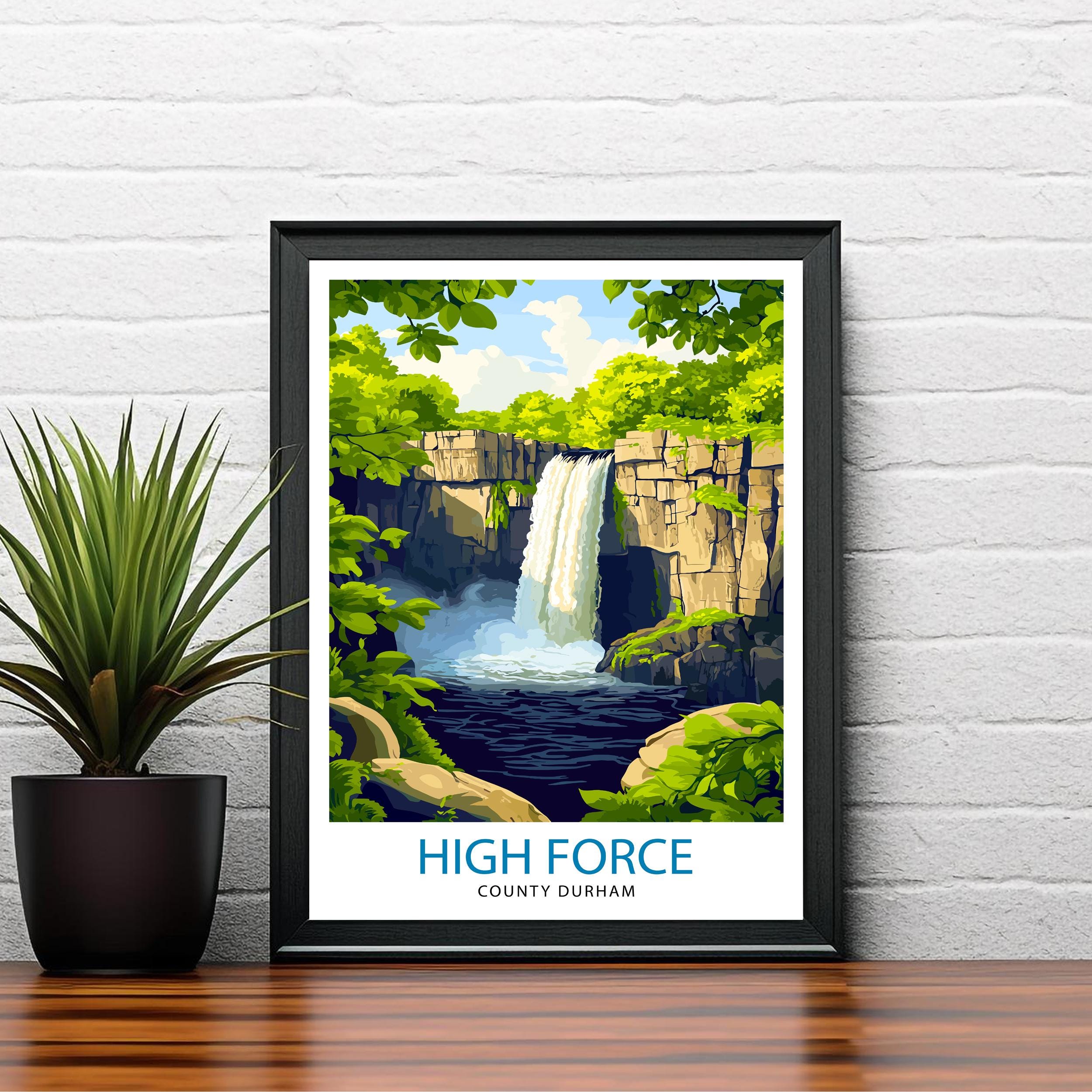 High Force Waterfall Travel Poster Art Print Scenic Nature Wall Art Gift for Adventure Lovers & Home Decor