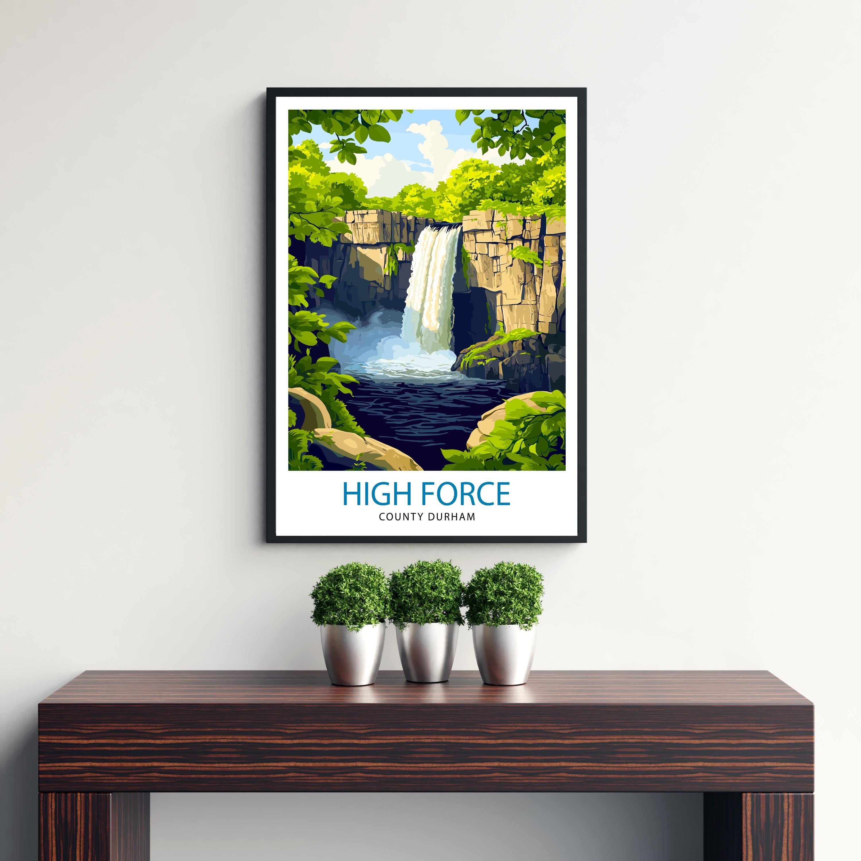 High Force Waterfall Travel Poster Art Print Scenic Nature Wall Art Gift for Adventure Lovers & Home Decor