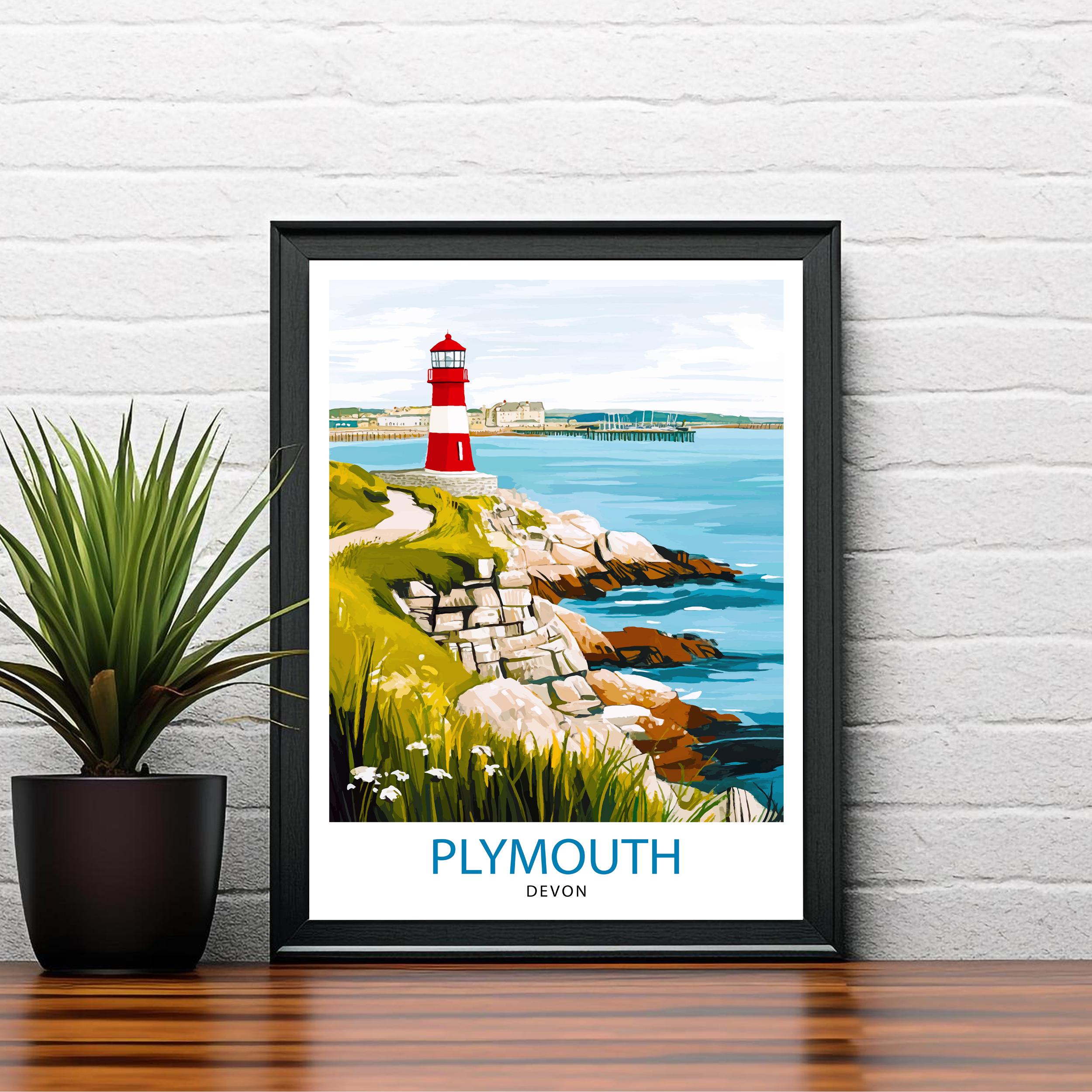 Plymouth UK Travel Poster Coastal Art Plymouth Print Scenic British Town Poster Plymouth Waterfront Decor
