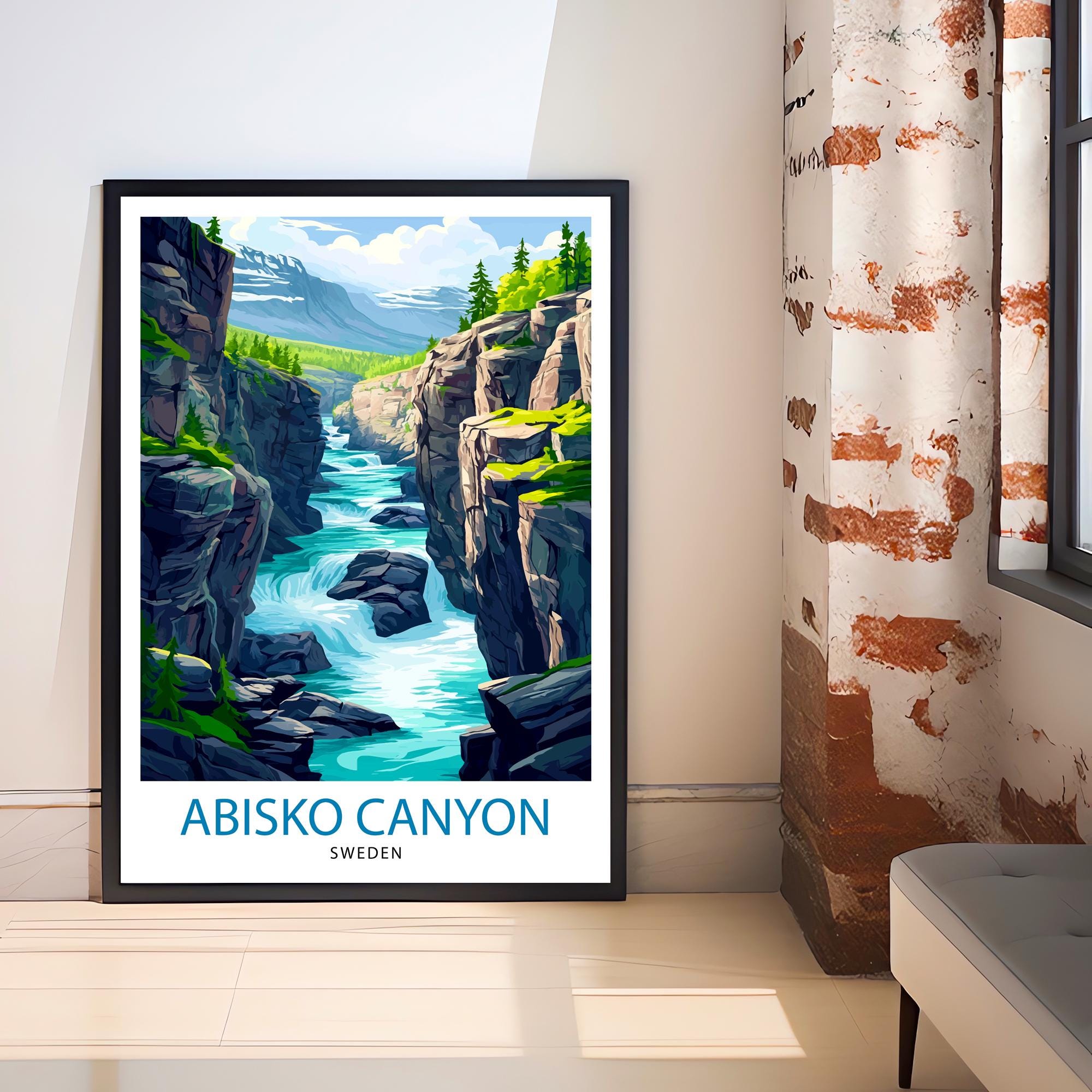 Abisko Canyon Travel Poster Sweden Landscape Art Abisko Print Scenic Canyon Art Swedish Nature Decor Abisko Wall Art