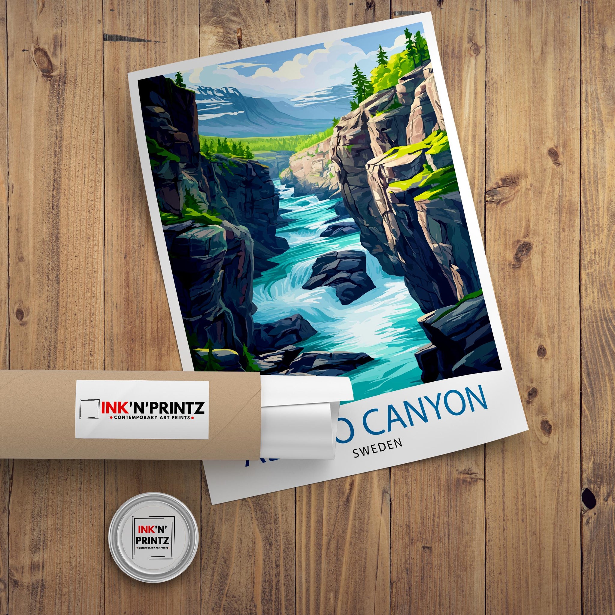 Abisko Canyon Travel Poster Sweden Landscape Art Abisko Print Scenic Canyon Art Swedish Nature Decor Abisko Wall Art