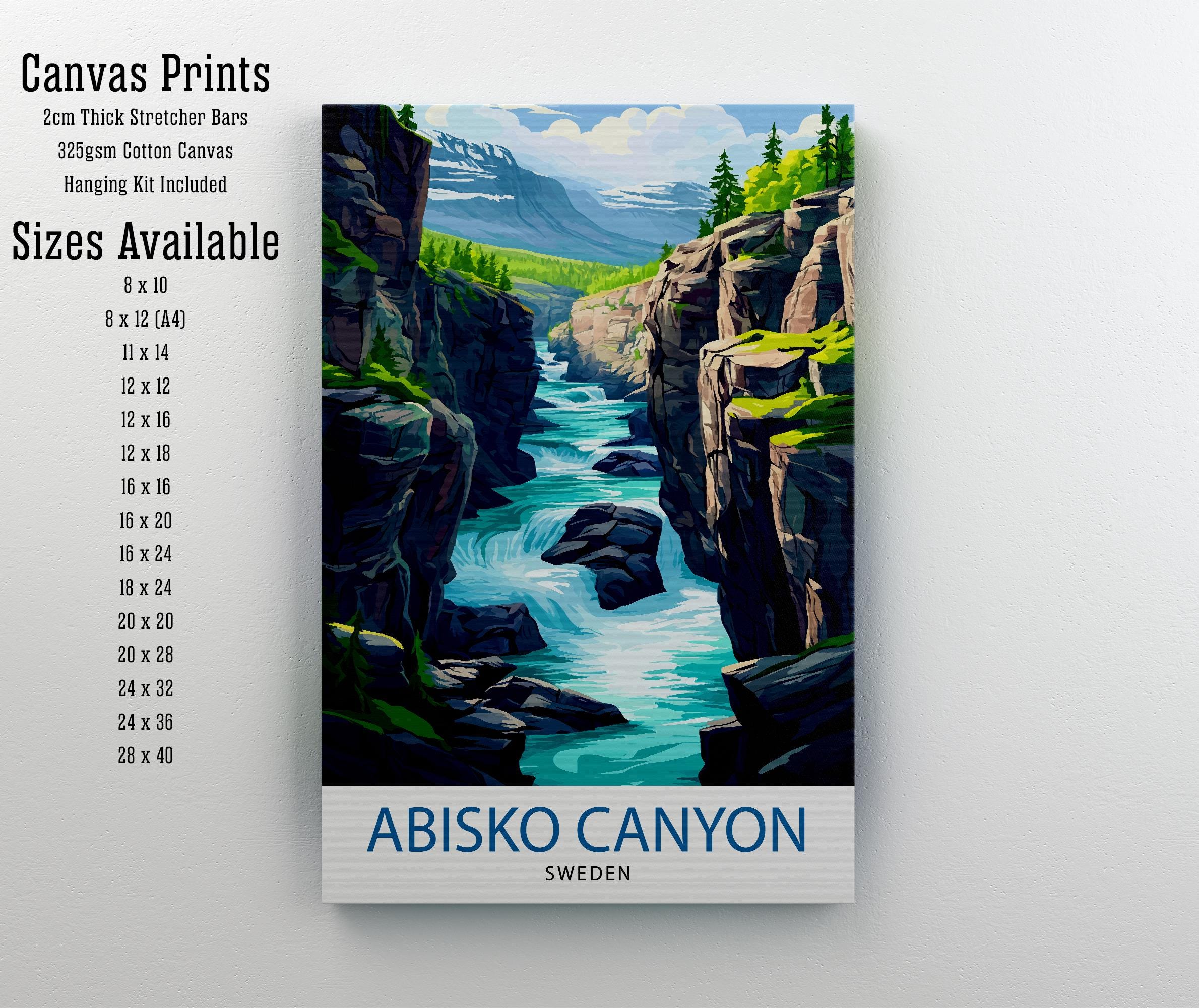 Abisko Canyon Travel Poster Sweden Landscape Art Abisko Print Scenic Canyon Art Swedish Nature Decor Abisko Wall Art