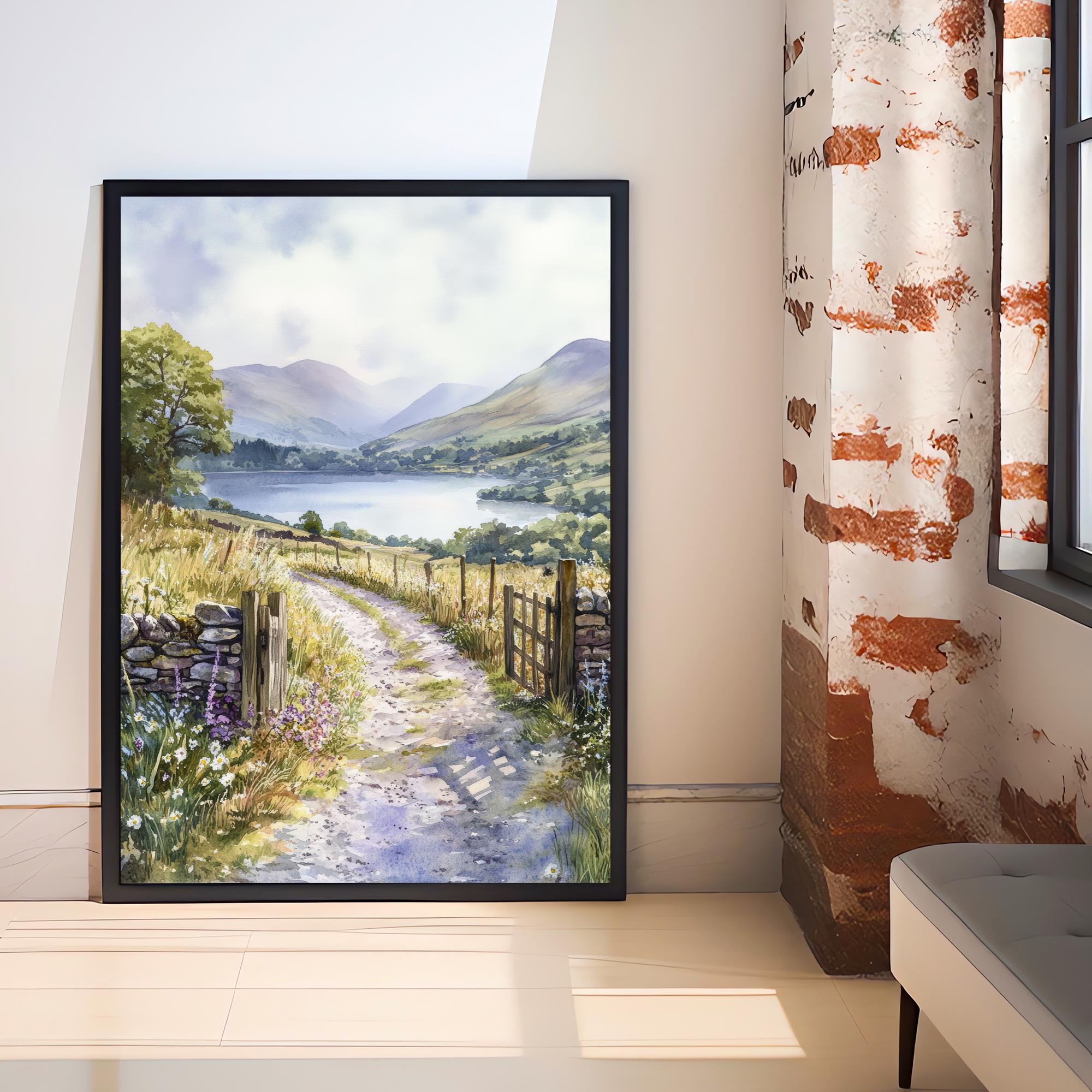 Keswick Lake District Watercolour Painting UK Landscape Art Keswick Poster Watercolour Lake Art Scenic Keswick