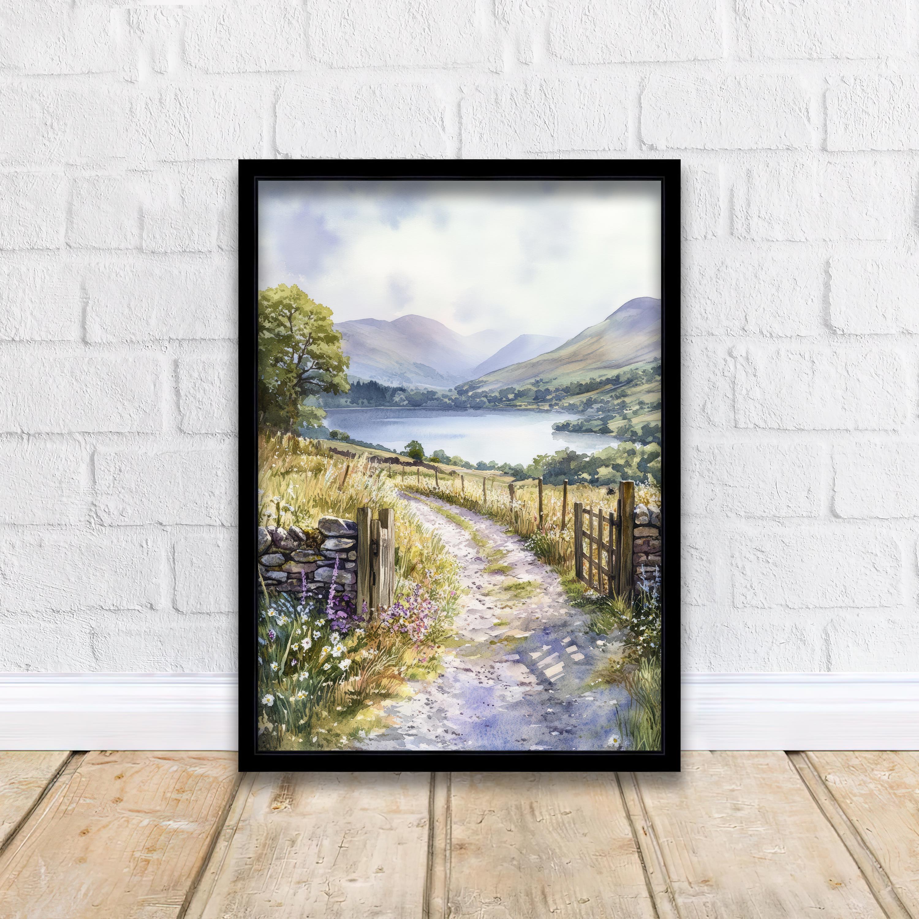 Keswick Lake District Watercolour Painting UK Landscape Art Keswick Poster Watercolour Lake Art Scenic Keswick