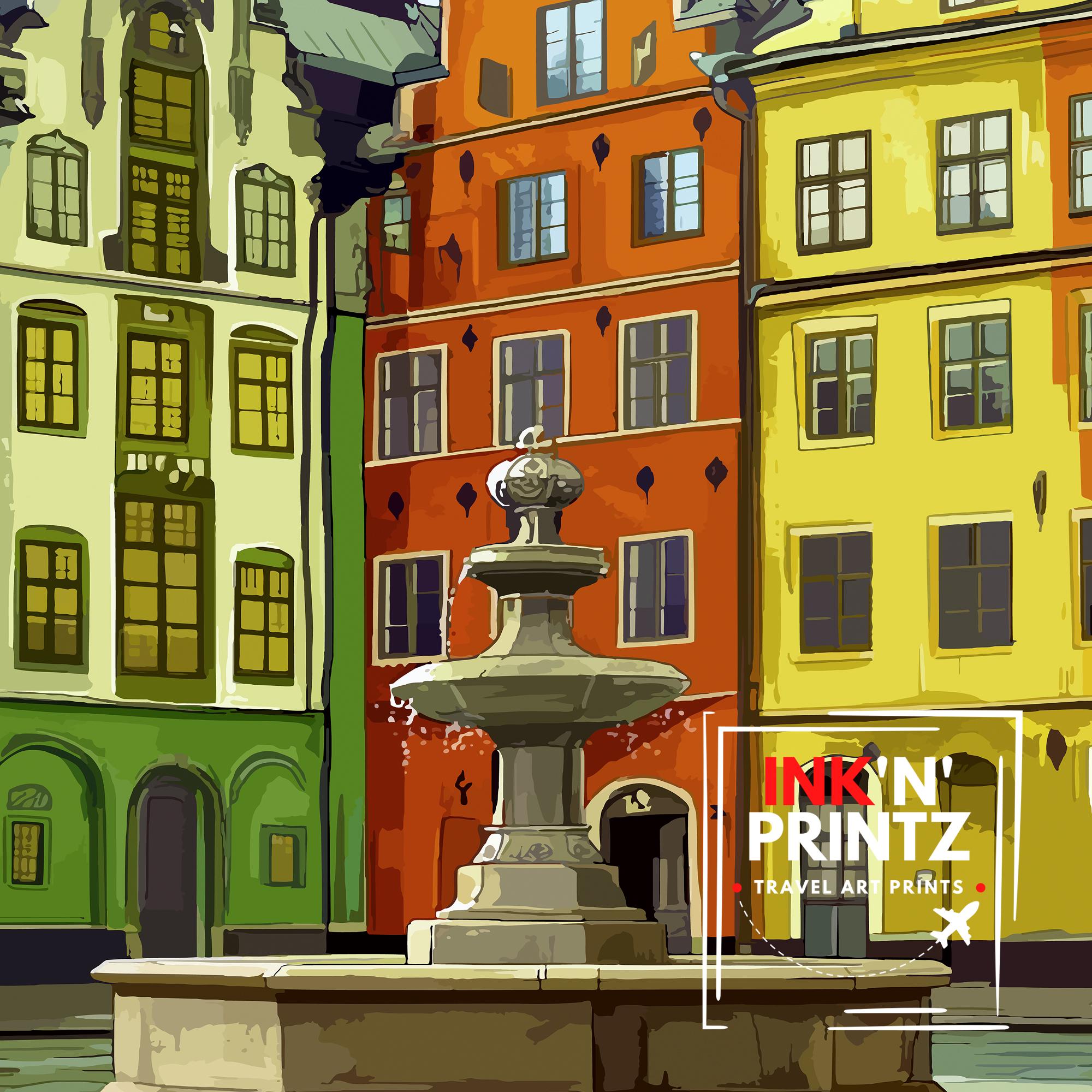 Gamla Stan Stockholm Travel Poster Swedish City Art Gamla Stan Print Scenic Stockholm Poster Stockholm Wall Decor