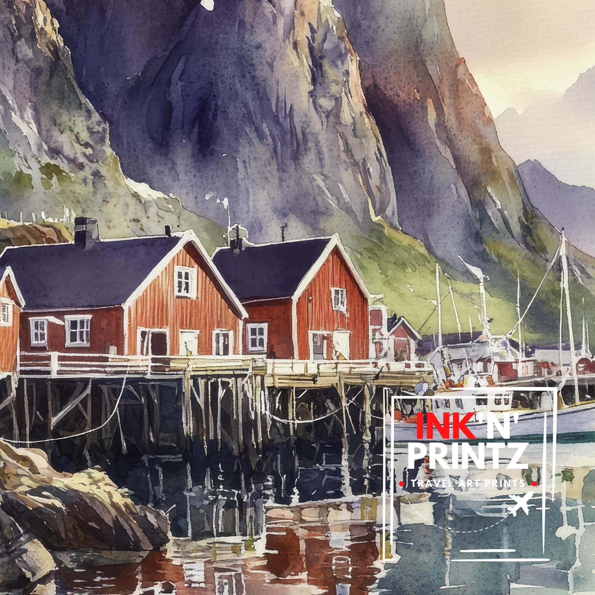 Lofoten Islands Watercolor Painting Norway Landscape Art Lofoten Print Scenic Norway Watercolor Coastal Decor