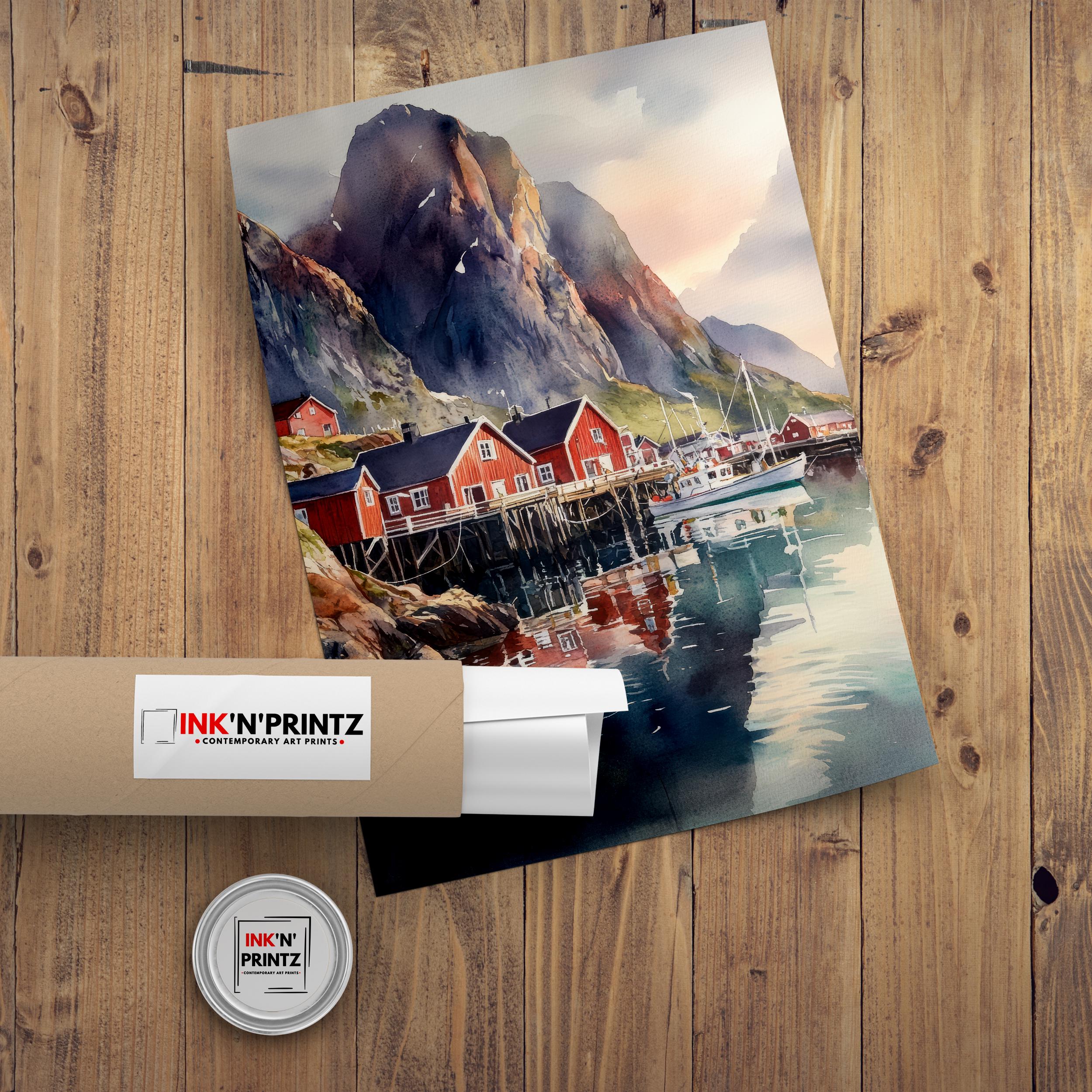 Lofoten Islands Watercolor Painting Norway Landscape Art Lofoten Print Scenic Norway Watercolor Coastal Decor