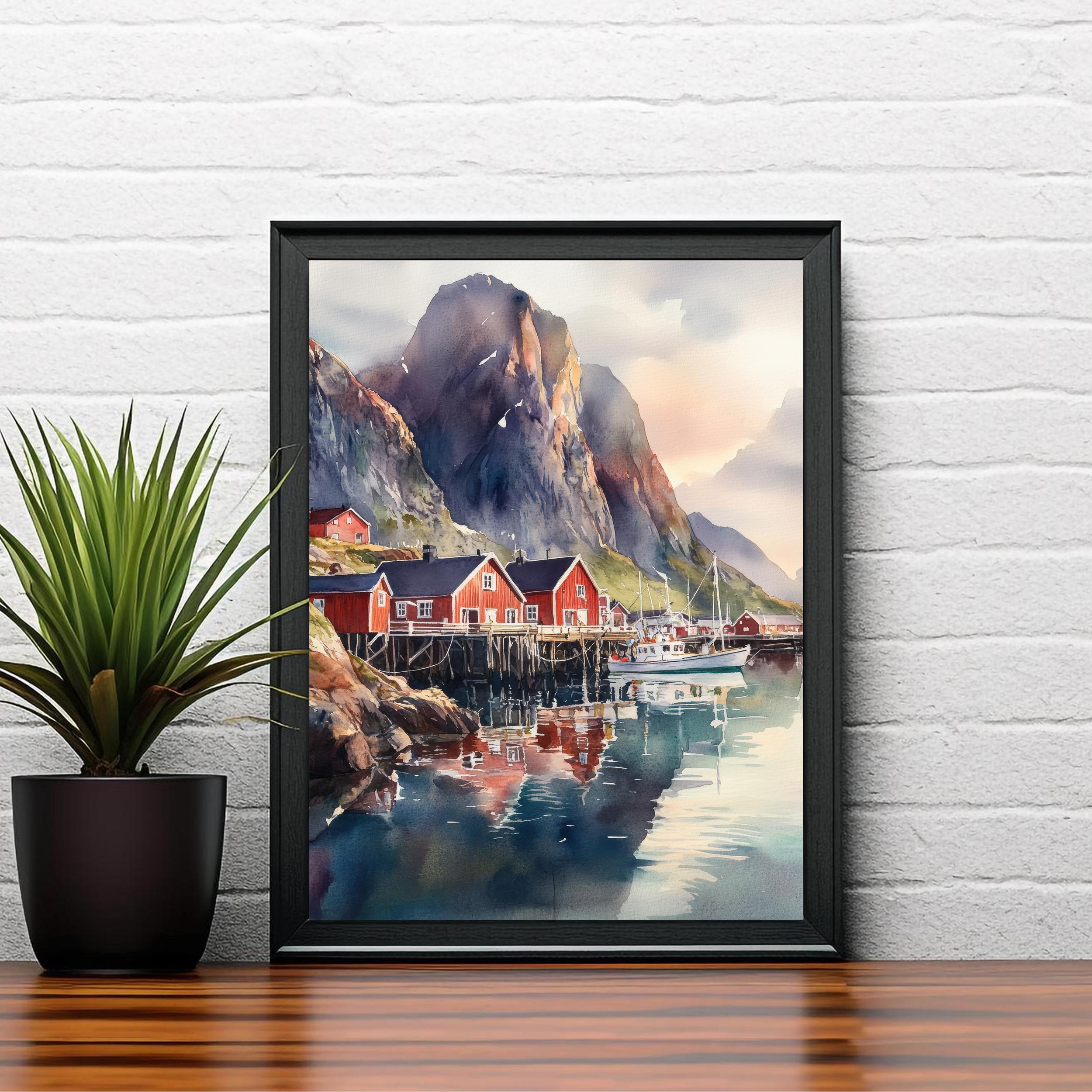 Lofoten Islands Watercolor Painting Norway Landscape Art Lofoten Print Scenic Norway Watercolor Coastal Decor