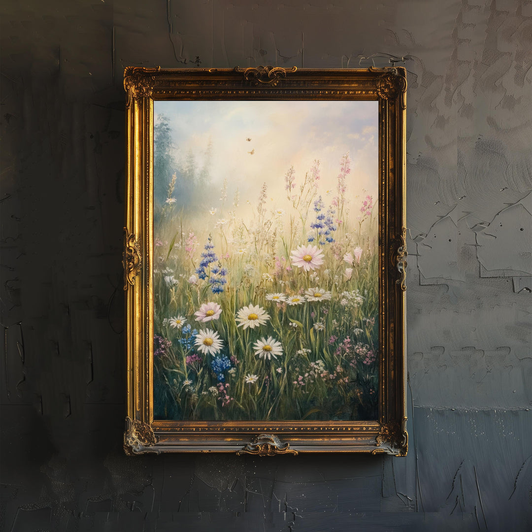 Wild Flowers Meadow Poster Cottagecore Decor Dark Academia Art Enchanted Floral Illustration Vintage Nature Wall Art Rustic Aesthetic