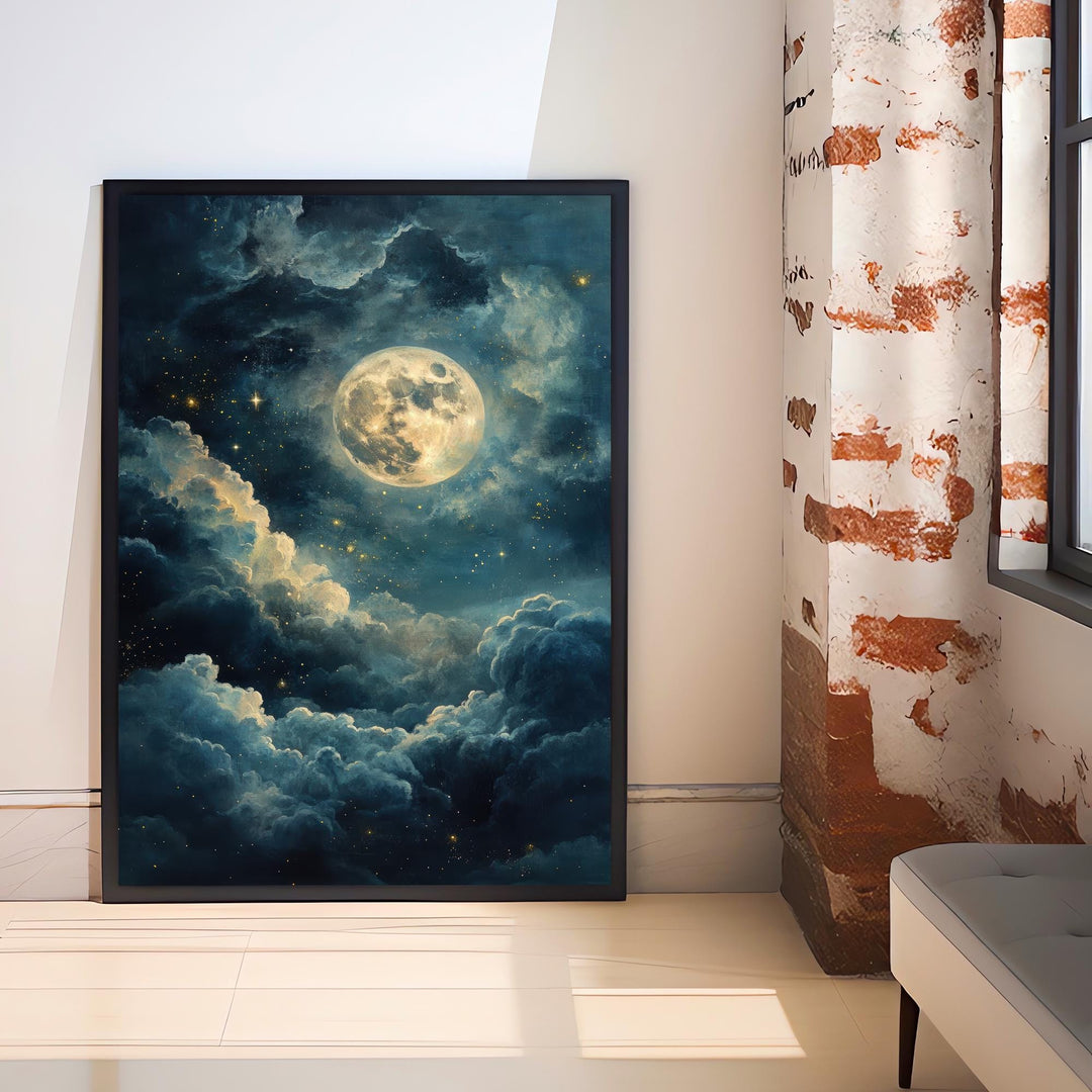 Celestial Moon Print Dark Academia Art Gothic Decor Antique Astronomy Illustration Moon Phase Poster Rustic Vintage Wall Art