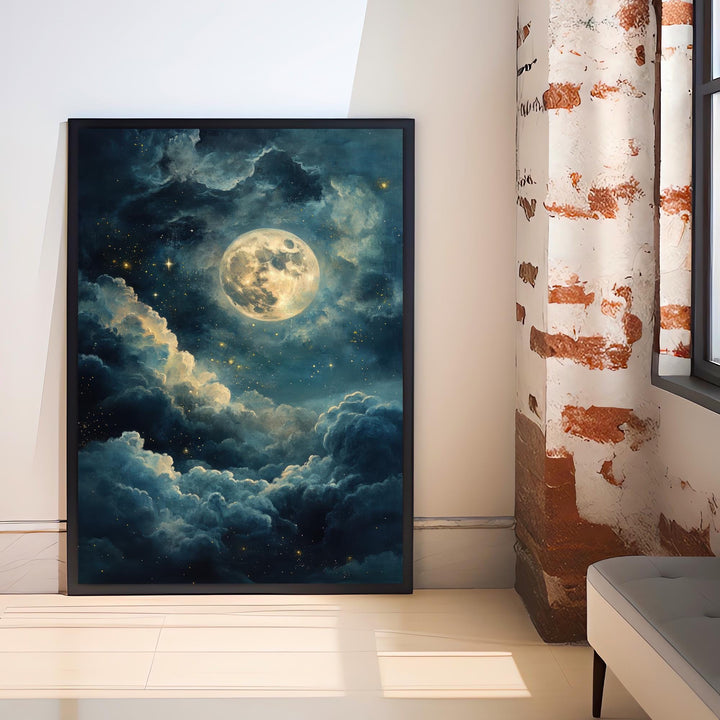 Celestial Moon Print Dark Academia Art Gothic Decor Antique Astronomy Illustration Moon Phase Poster Rustic Vintage Wall Art