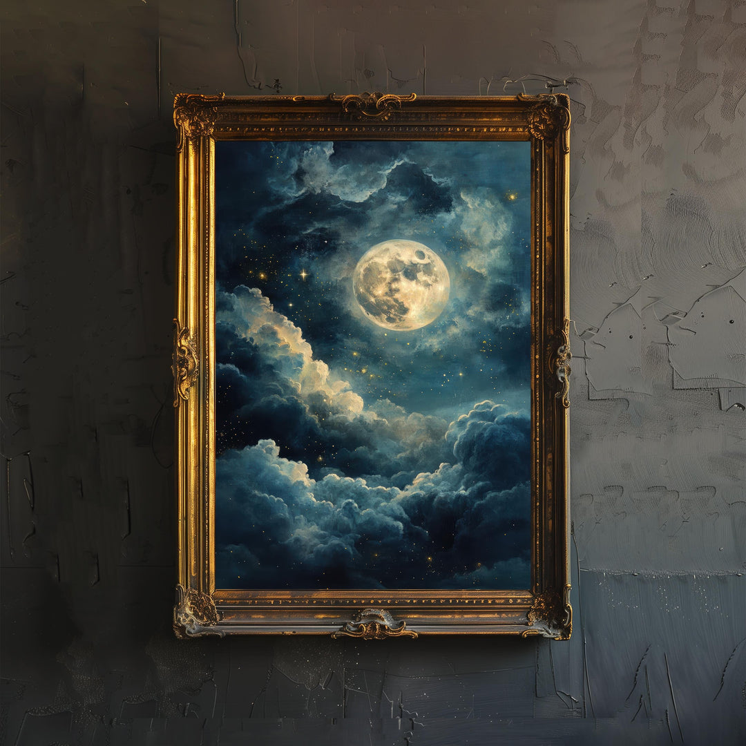 Celestial Moon Print Dark Academia Art Gothic Decor Antique Astronomy Illustration Moon Phase Poster Rustic Vintage Wall Art