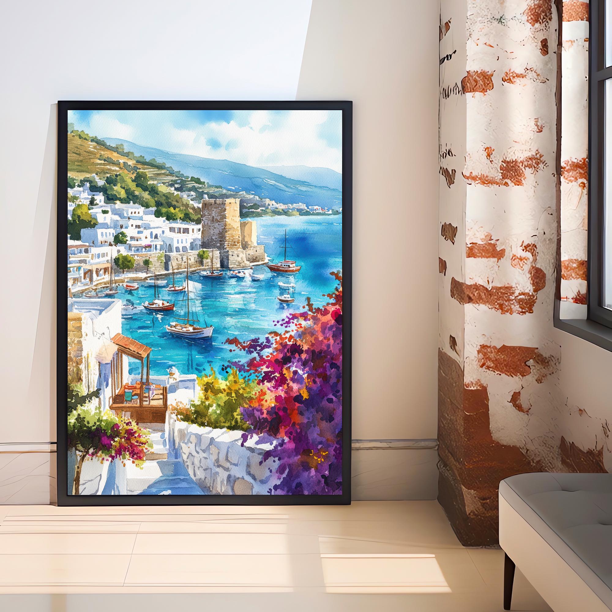 Bodrum Turkey Watercolor Poster Turkish Coast Art Bodrum Poster Scenic Turkish Poster Bodrum Wall Art Mediterranean Travel Decor