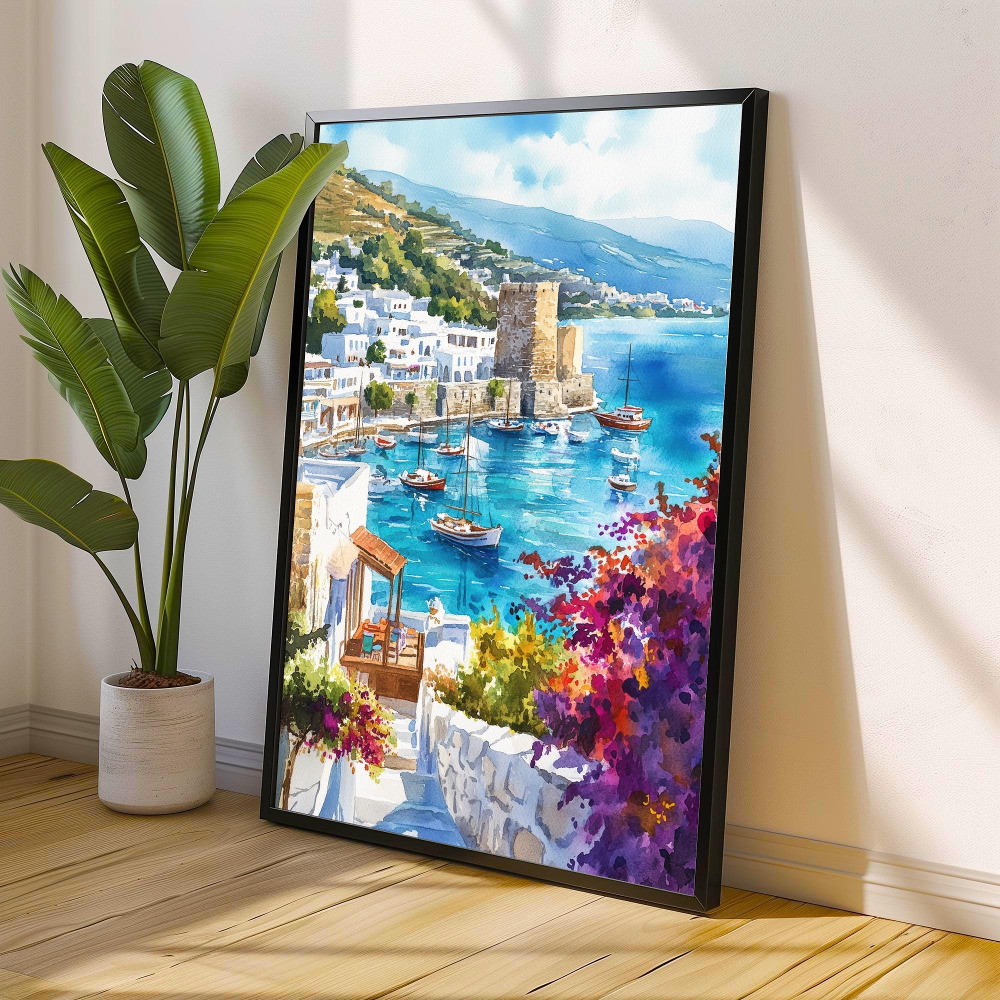 Bodrum Turkey Watercolor Poster Turkish Coast Art Bodrum Poster Scenic Turkish Poster Bodrum Wall Art Mediterranean Travel Decor