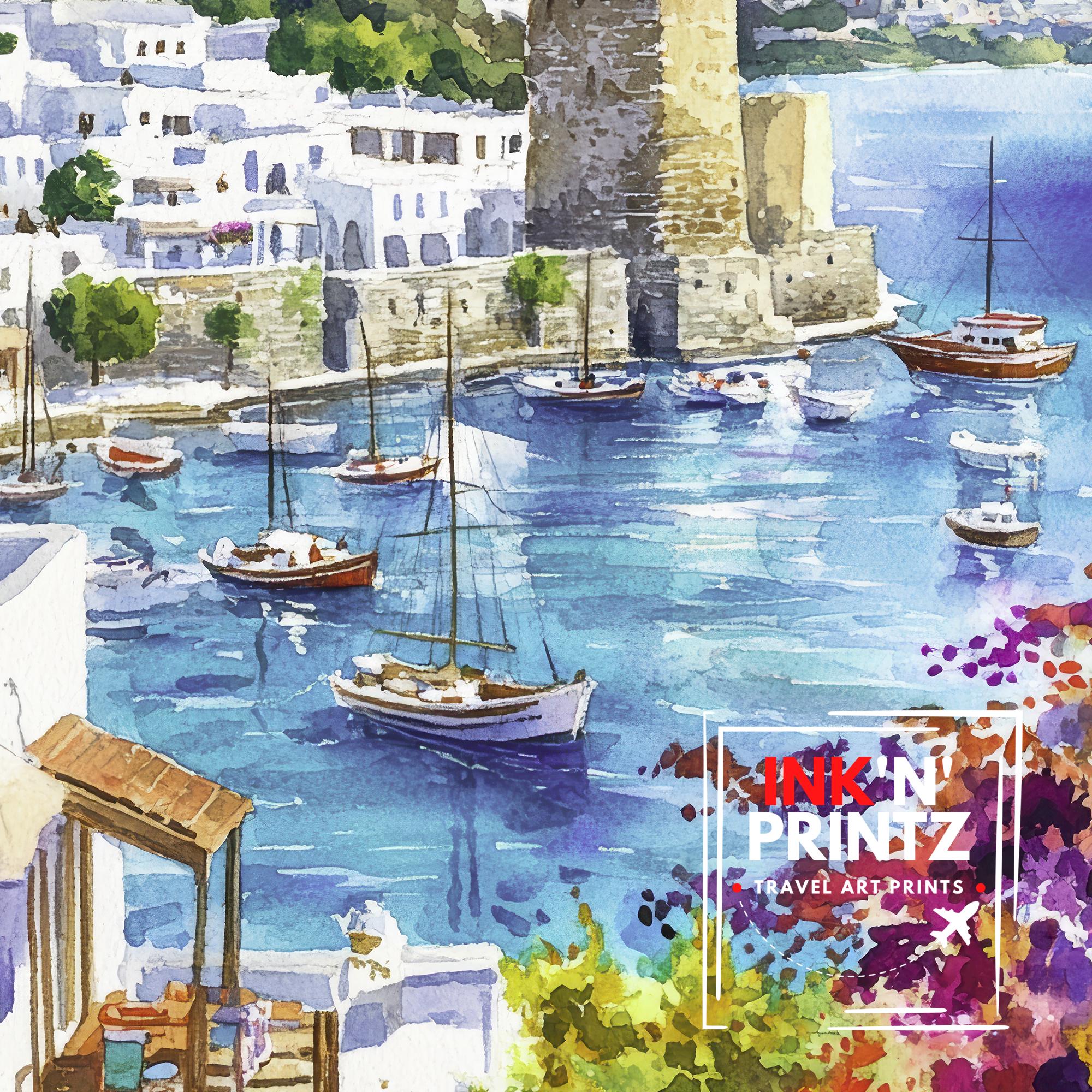 Bodrum Turkey Watercolor Poster Turkish Coast Art Bodrum Poster Scenic Turkish Poster Bodrum Wall Art Mediterranean Travel Decor