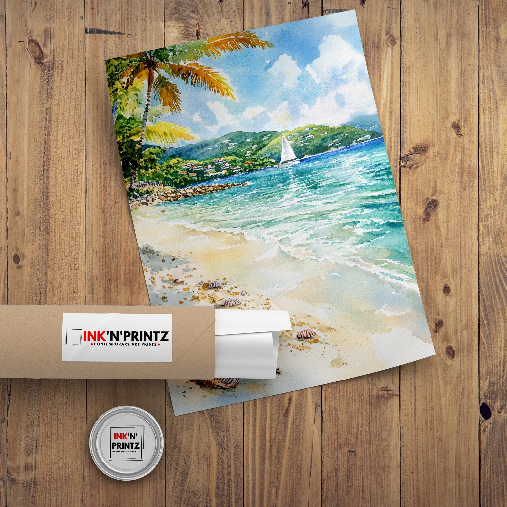 Virgin Islands Watercolor Painting Caribbean Art Virgin Islands Poster Tropical Seascape Watercolor Coastal Decor