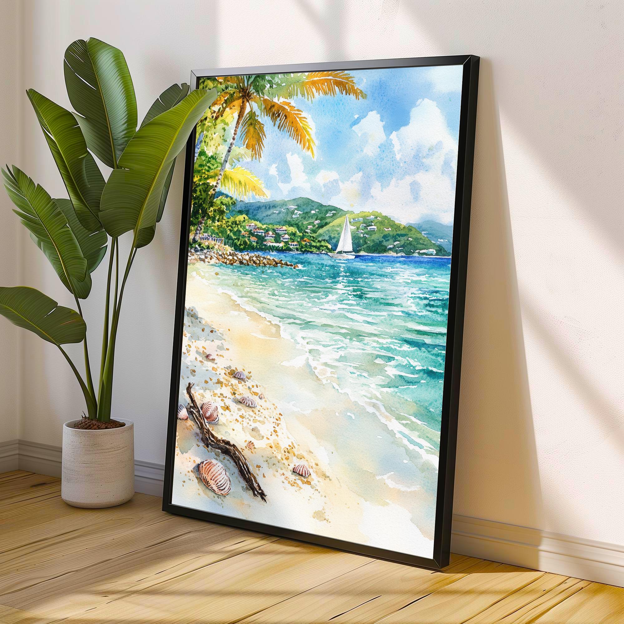 Virgin Islands Watercolor Painting Caribbean Art Virgin Islands Poster Tropical Seascape Watercolor Coastal Decor