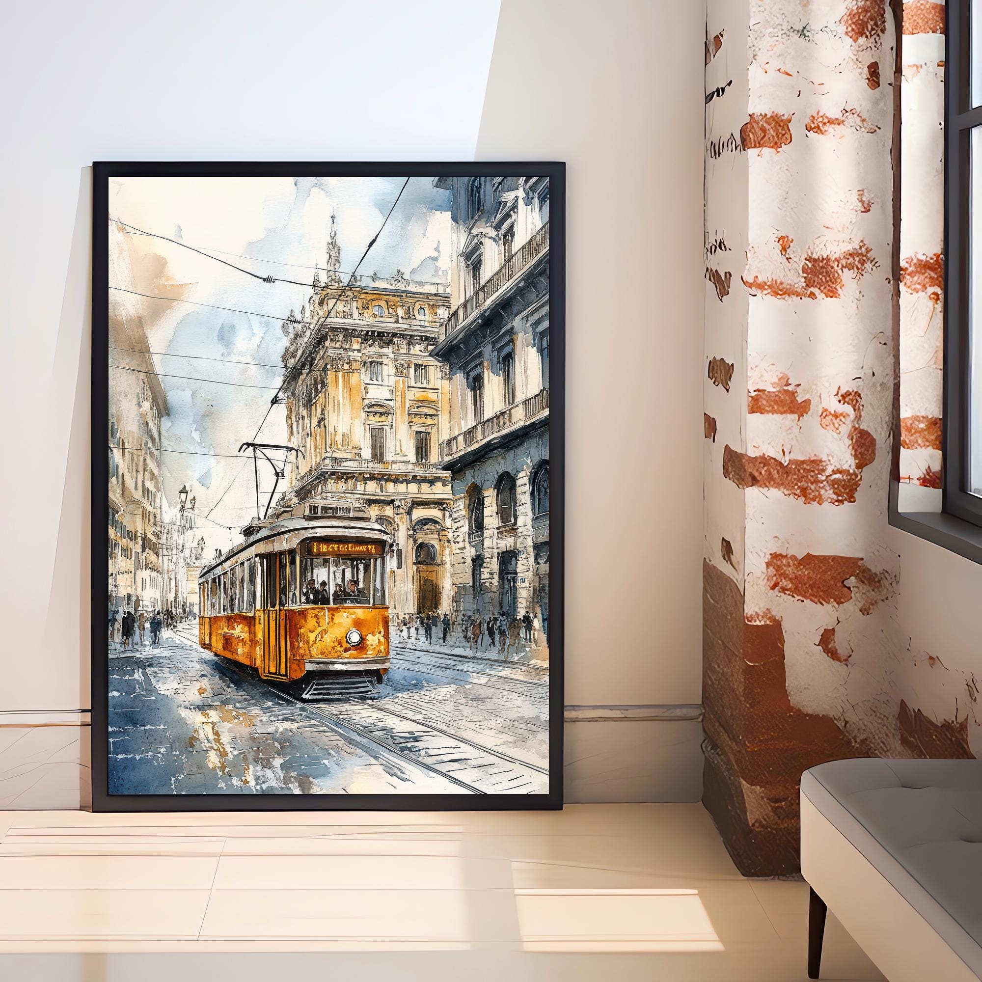 Milan Watercolor Painting Italian City Art Milan Skyline Print Watercolor Landscape Milan Wall Decor Italian Travel Art