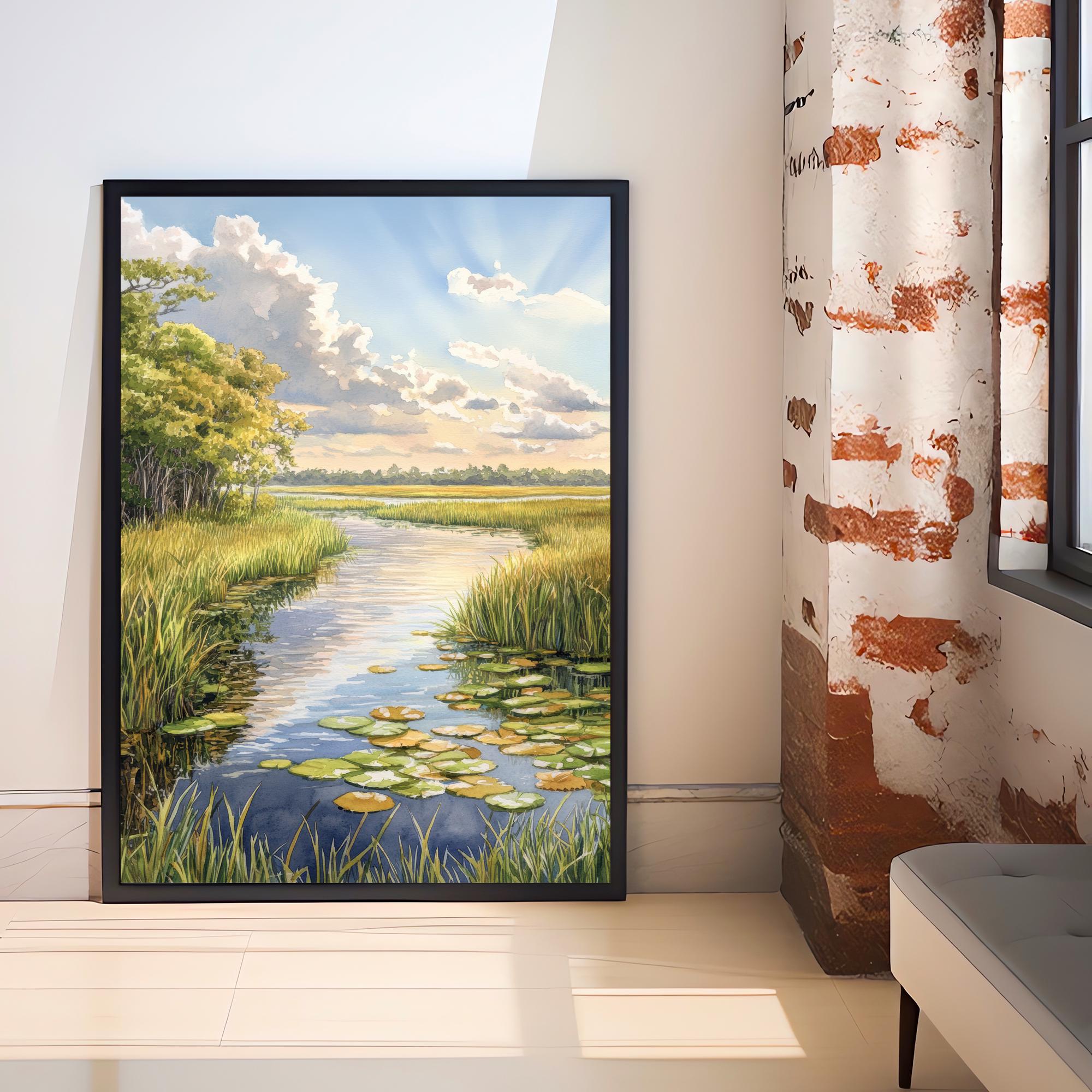 Everglades Watercolor Painting Florida Landscape Art Everglades Print Scenic Watercolor Nature Art Everglades Wildlife Decor