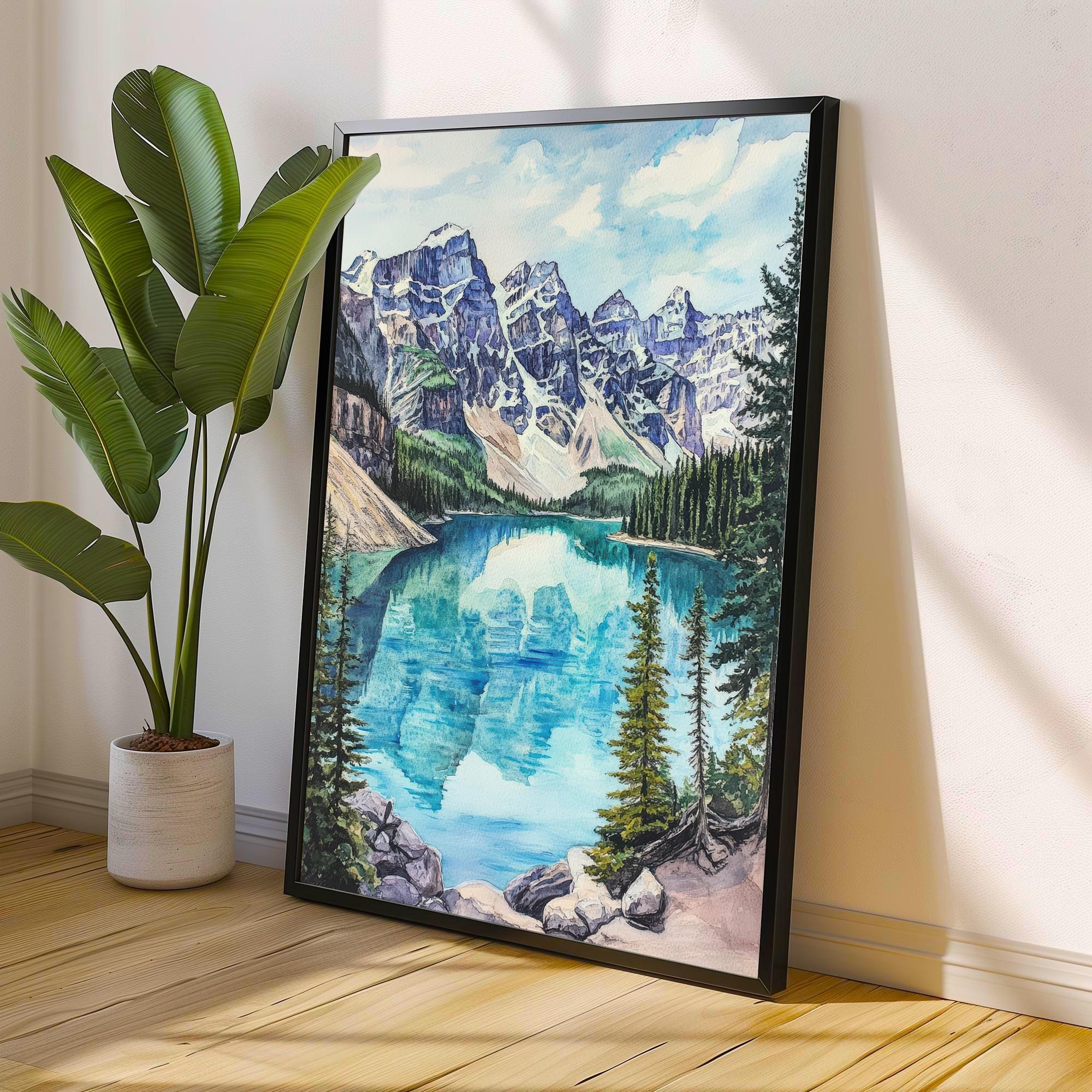 Banff Watercolor Painting Canadian Landscape Art Banff Print Scenic Mountain Art Watercolor Nature Decor