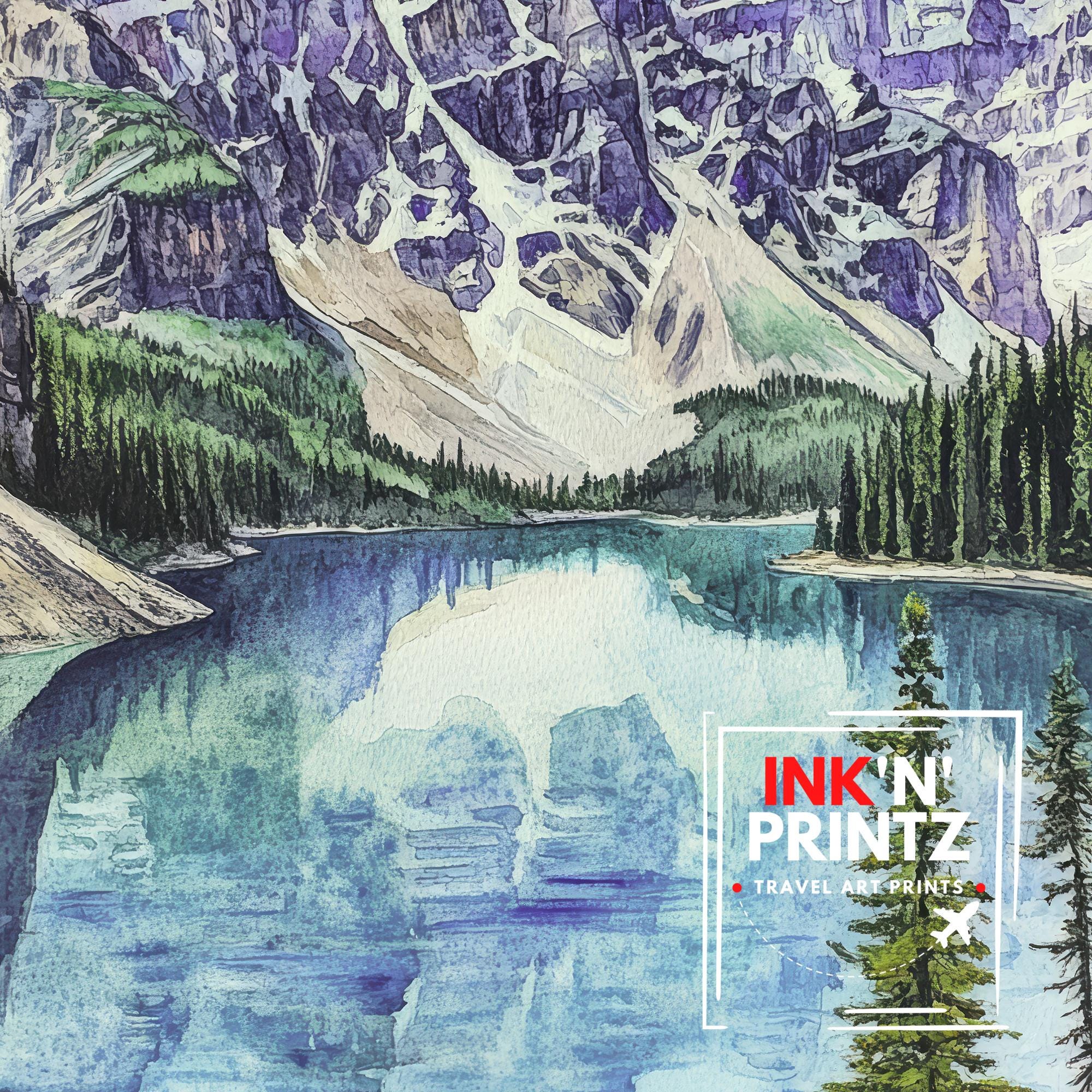 Banff Watercolor Painting Canadian Landscape Art Banff Print Scenic Mountain Art Watercolor Nature Decor