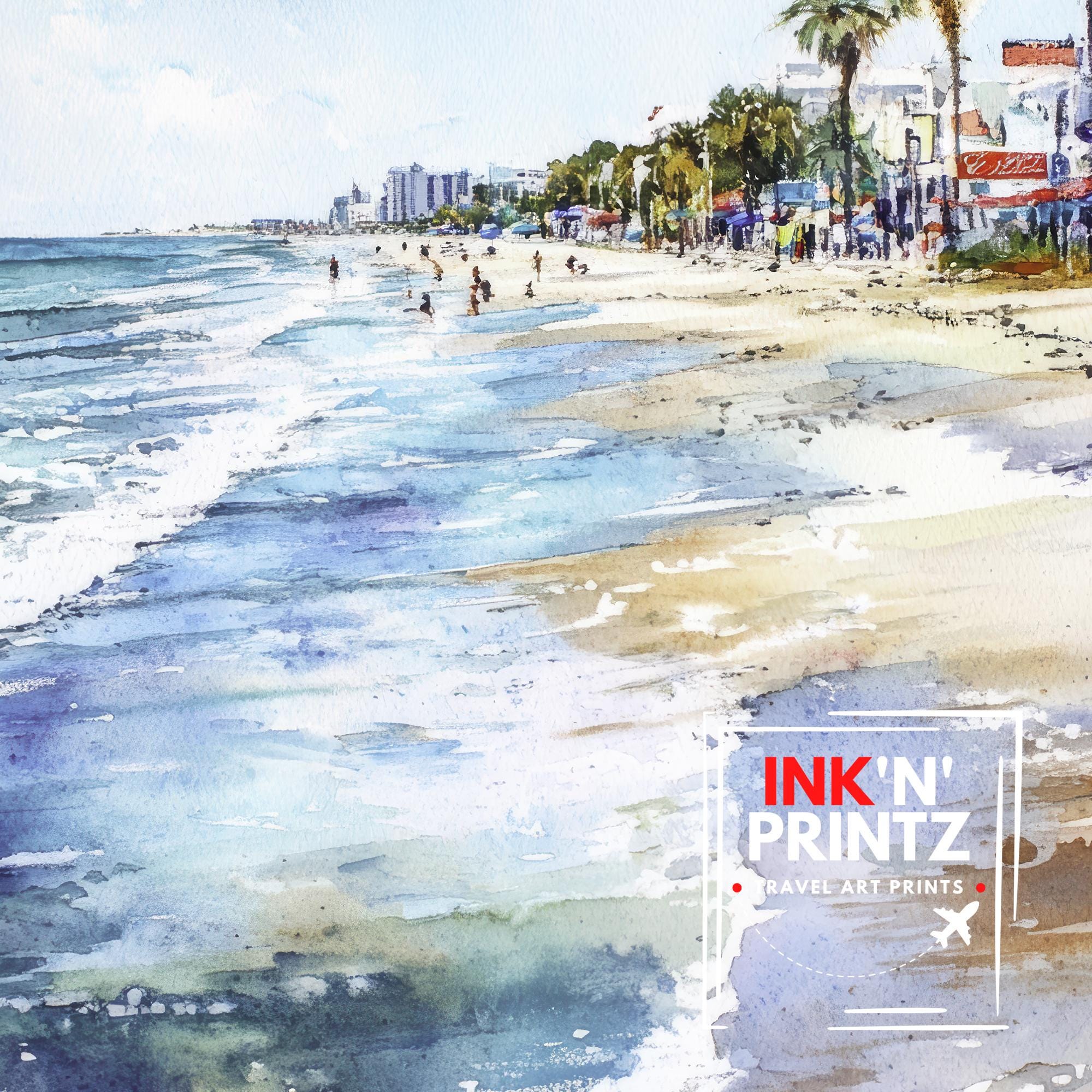 Galveston Beach Watercolor Painting Texas Coastal Art Galveston Poster Seascape Watercolor Beach Art Scenic Texas Decor