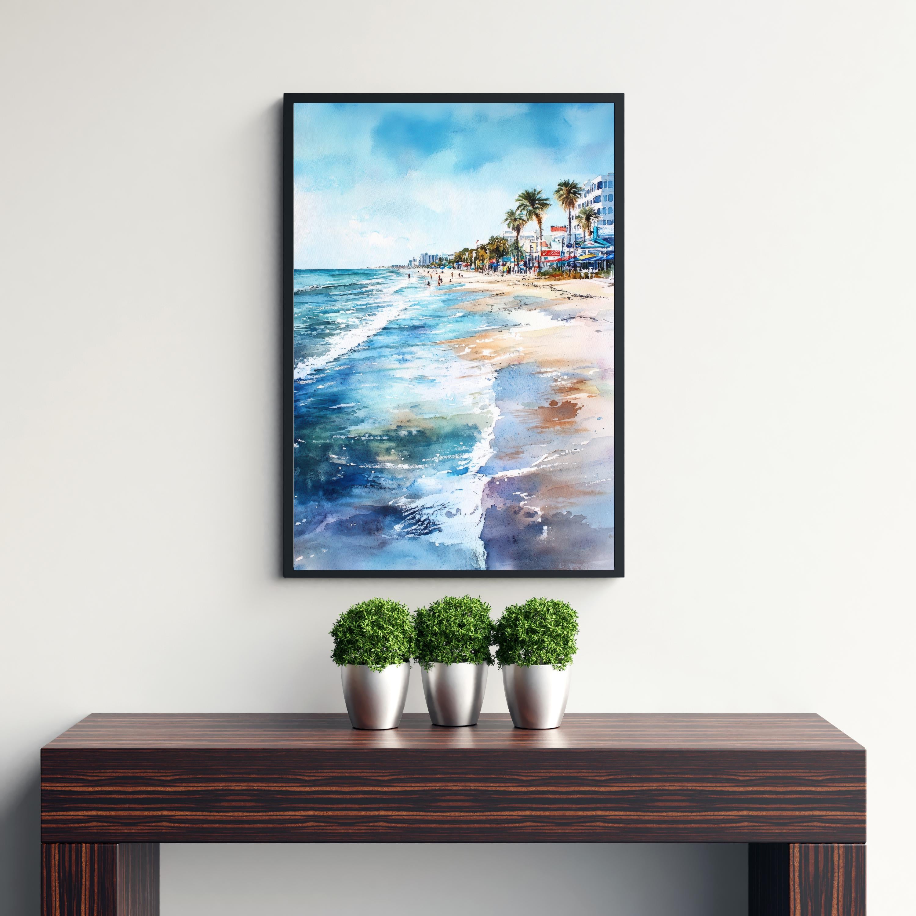 Galveston Beach Watercolor Painting Texas Coastal Art Galveston Poster Seascape Watercolor Beach Art Scenic Texas Decor