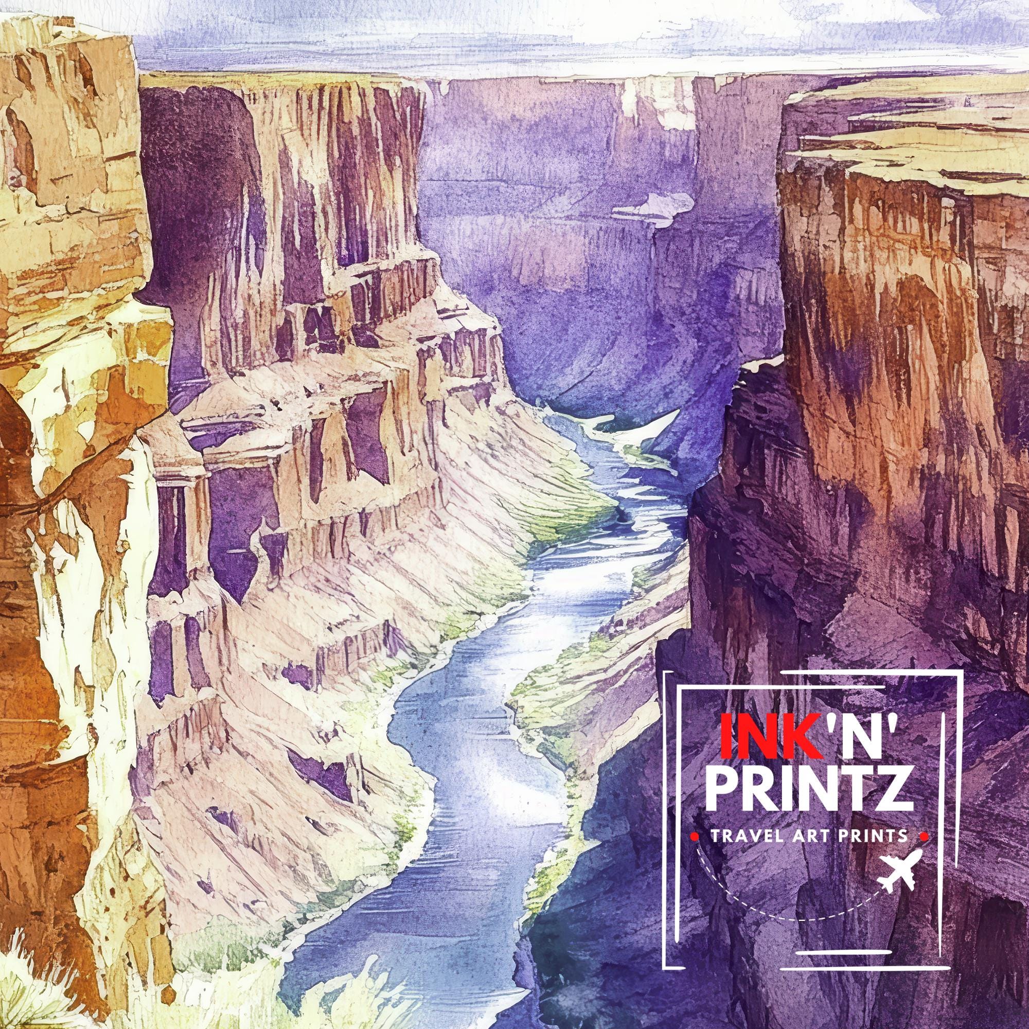Grand Canyon Watercolor Painting Canyon Landscape Art Grand Canyon Poster Scenic Watercolor Nature Art Desert Decor