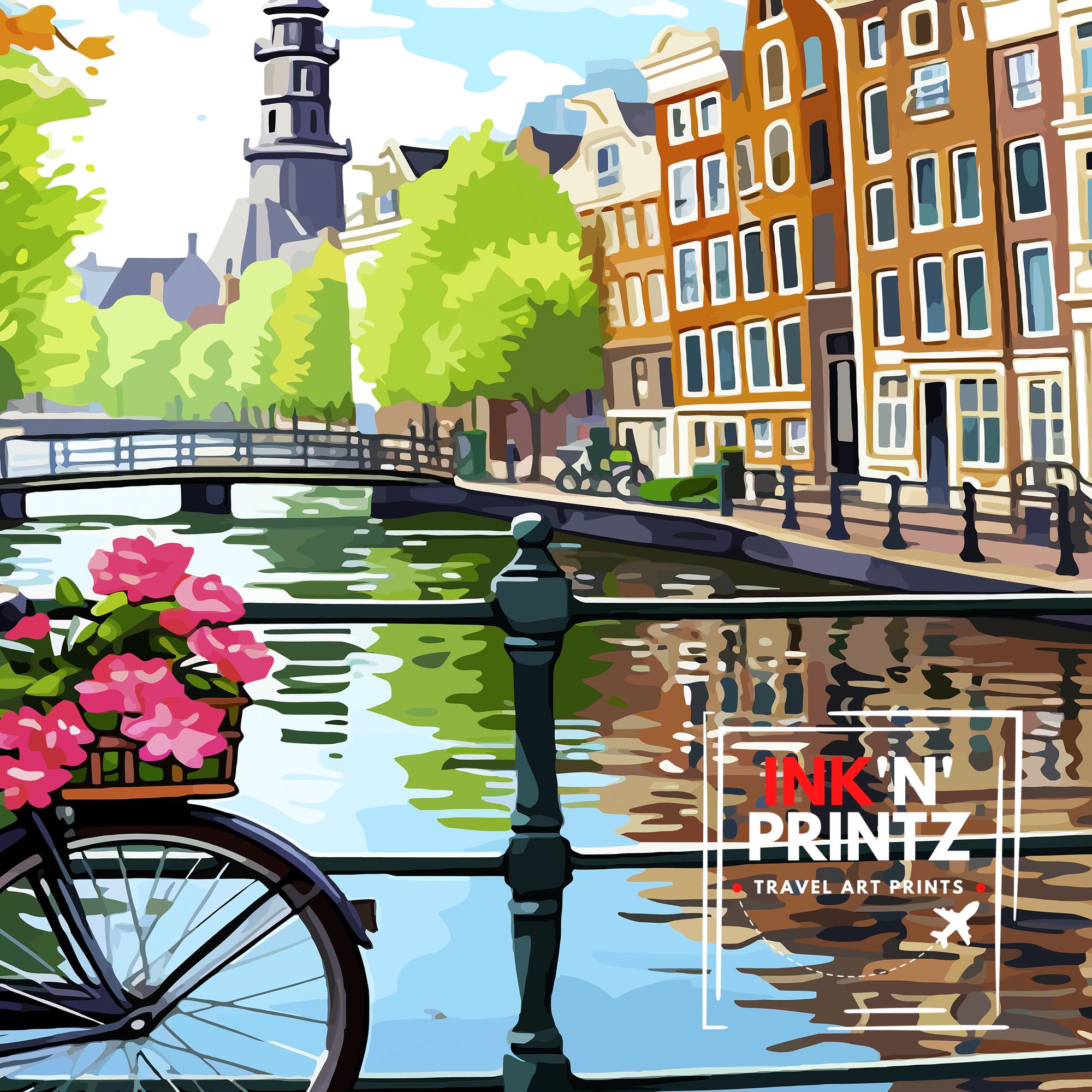 Amsterdam Travel Poster Dutch City Art Amsterdam Canal Poster Scenic Netherlands Poster Amsterdam