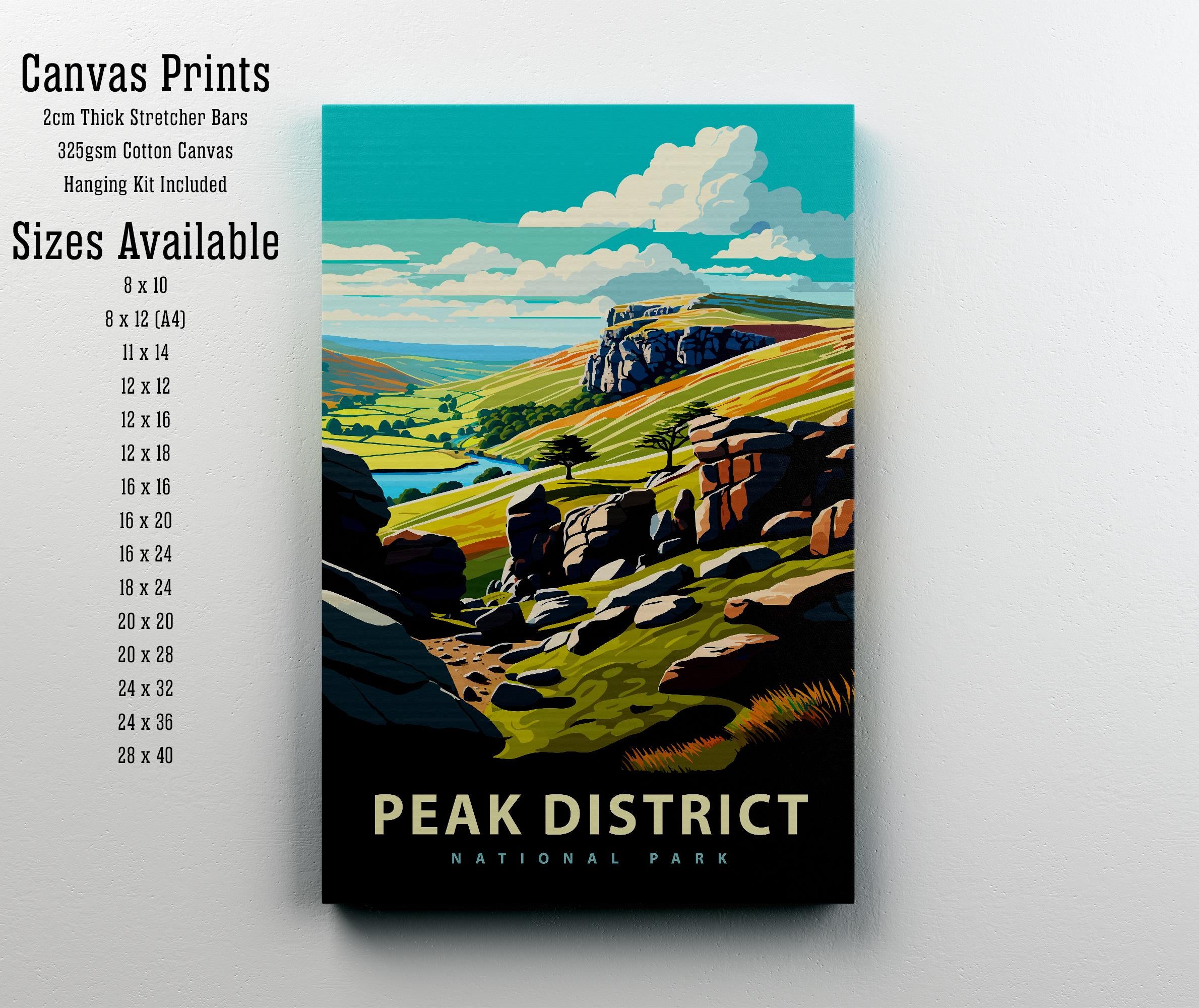 Peak District National Park Travel Poster UK Landscape Art Peak District Print Scenic British National Park Decor